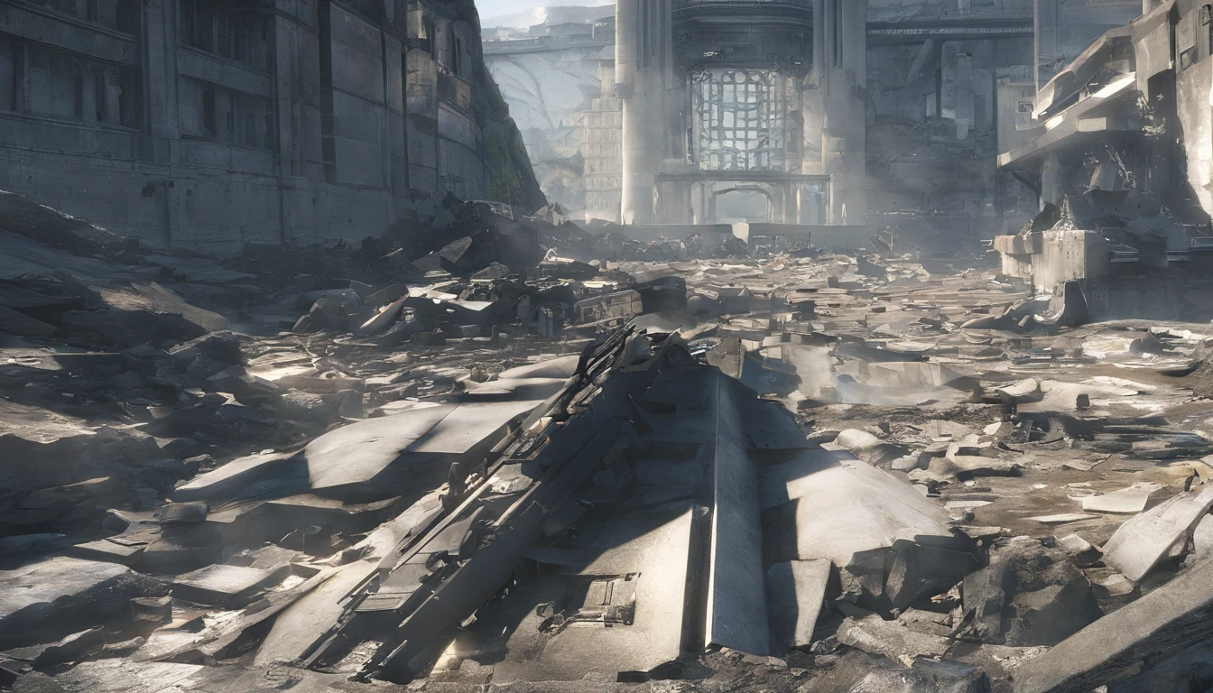 Create an image of a post-apocalyptic scenario:
1. Fundo:
- Defina um fundo sombrio e desolado, Depicting a world in ruins.
- Use grayish and dark tones to convey the decadence of the room.
- Add corroded buildings to the background, partially destroyed.
2. personagem:
- Adicione a figura de Finn O'Connor, um jovem de quatorze anos, Em primeiro plano.
- Describe your white hair that goes down to your waist, com uma mecha preta distinta.
- Dress him up in shabby boots and a vest that resembles a fusion of technology and flesh.
3. Ambiente:
- Create a street full of shards of glass and concrete beneath Finn's feet.
- Represent the shabby boots by smashing the wreckage, levantando nuvens de poeira.
- Add debris from surrounding buildings, Hinting at a devastated scenario.
4. Este:
- Mostre Finn passando os dedos pelos entulhos, Capturing the rough and dirty texture.
- Display the dust rising from the wreckage, Indicating the decay of the world.
Be sure to capture the dark and desolate atmosphere of the setting and Finn's presence as the main character. Use tones and textures to convey a sense of abandonment and despair.