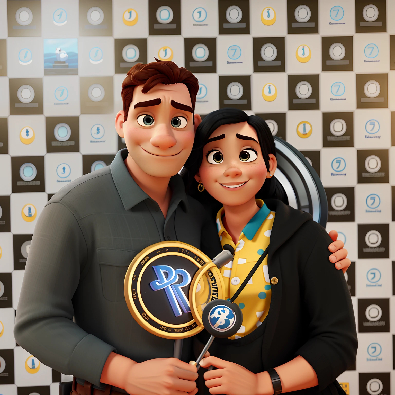 Disney and Pixar poster, ultra-realista, homem branco e mulher negra