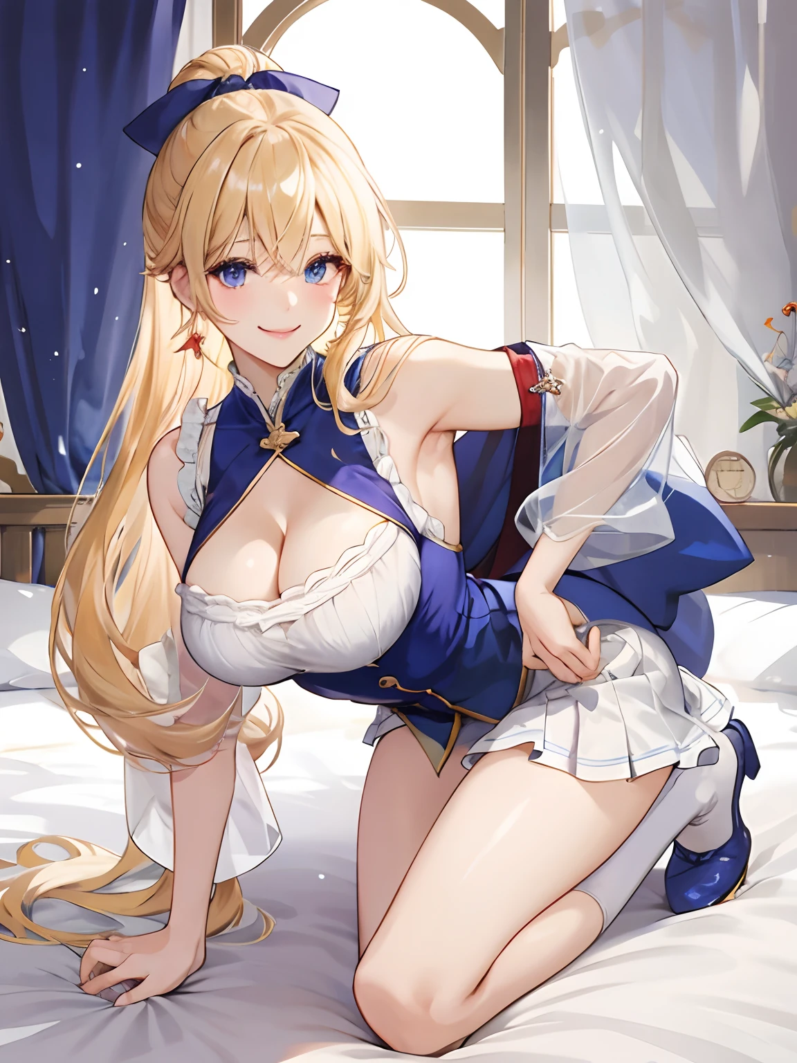 top-quality、realisticlying、bule、large full breasts、Tight-fitting uniforms、Sheer clothing、skirts that are too short、Not wearing underwear、A smile、big eye、long lashes、Long upper eyelashes、a blond、cute little、Beautie、A sexy、darkened room、full body Esbian、submissive look、Submissive smile、Flushed cheeks、Kamimei、Big buttocks、thin-waist、Stick your butt out on all fours、Sleeveless、cleavage of the breast、visible from the side、Sexy armpits、Voluptuous thighs、Enraptured look