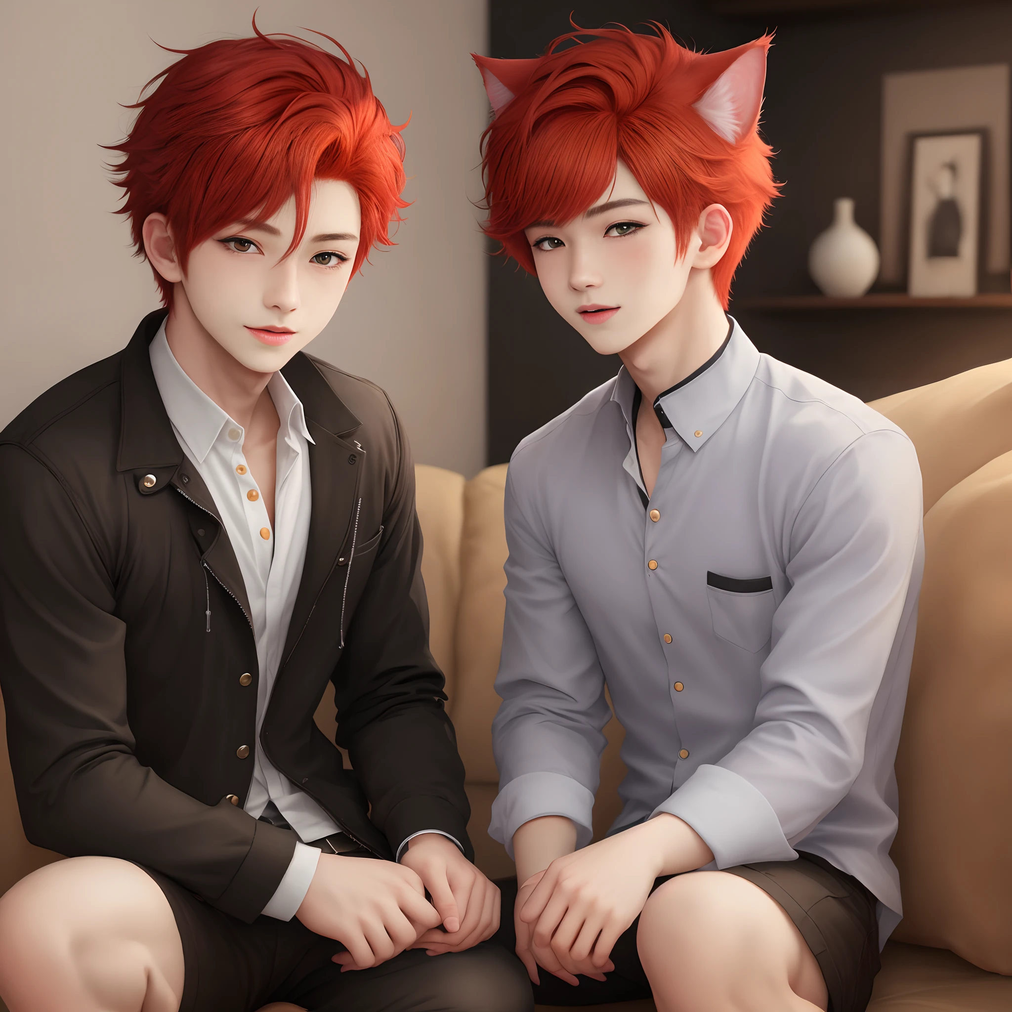 Cute cat boy with red hair