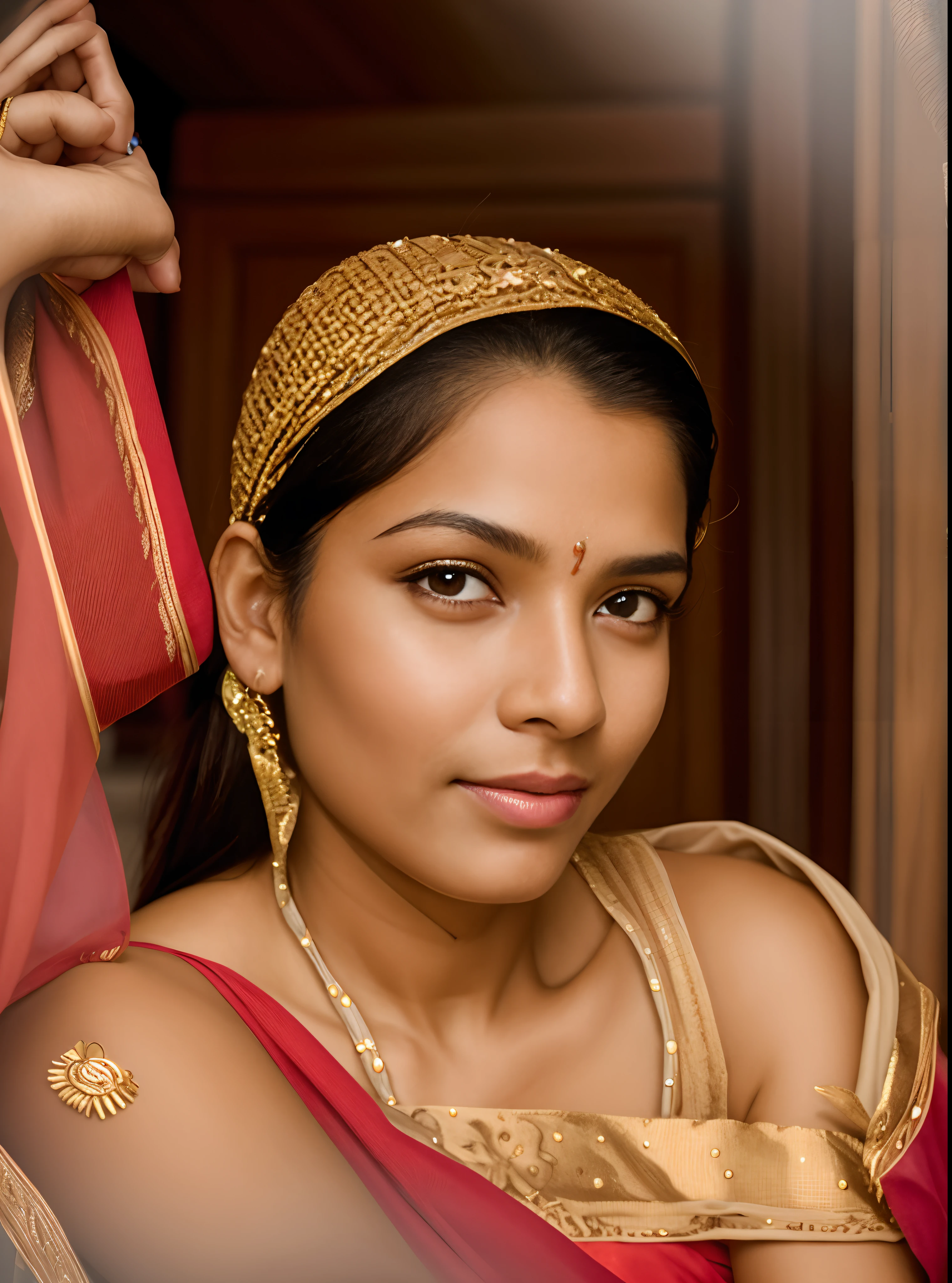 (beautiful Indian lady:0.99), (freckles:0.6), (big smile:0.99), (dark makeup:0.99), (hyperdetailed photography:0.99), (soft light:0.99), (head and shoulders portrait:0.99), (cover:0.99), (reflections:0.99),(highly detailed face), (facial-symmetry)