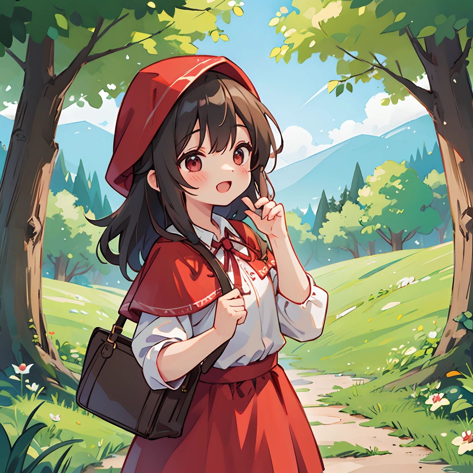 Fairy tale Little Red Riding Hood、country road、happy feeling