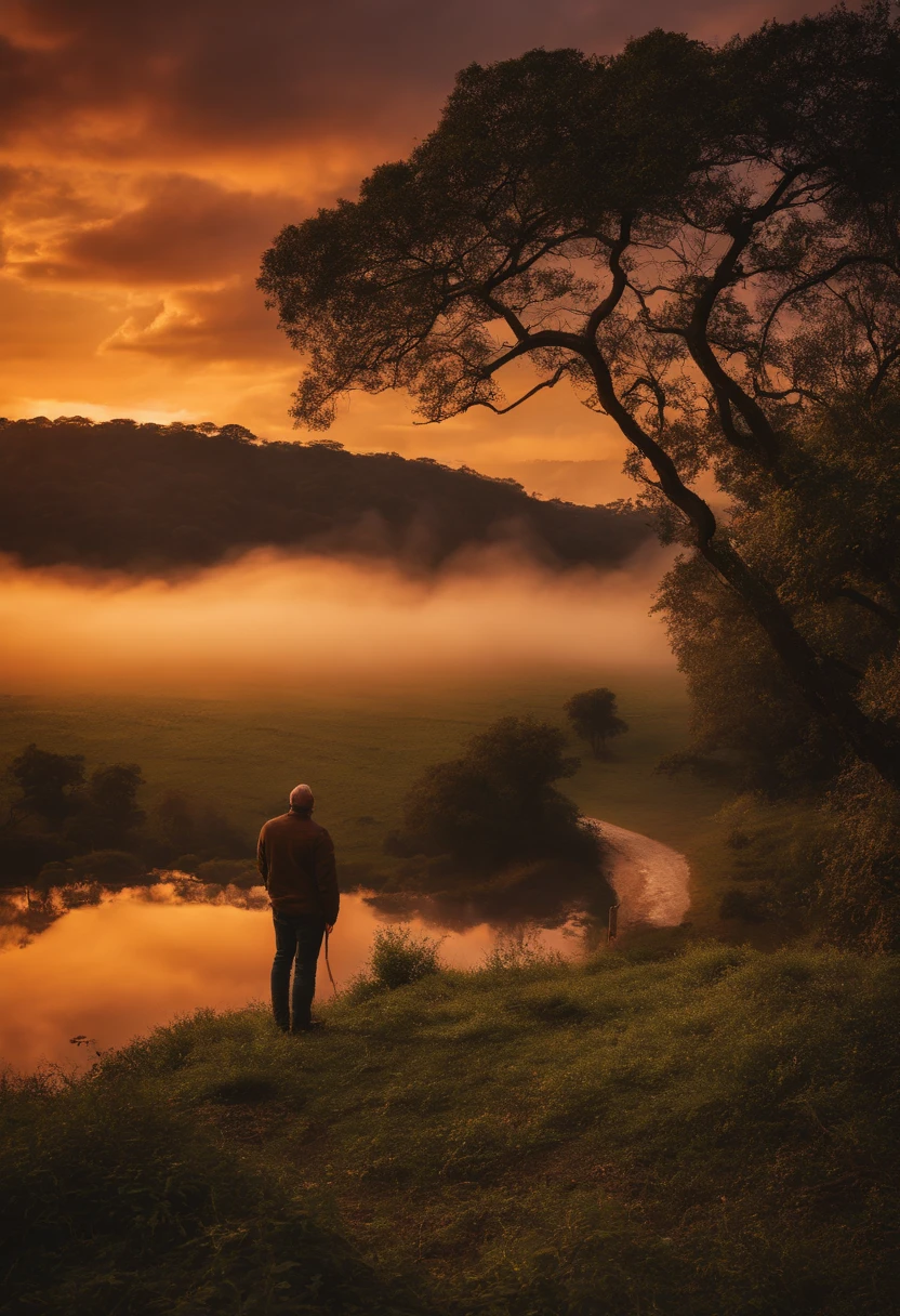 Criar fotos de homens estoico em paisagem antiga com raios caindo