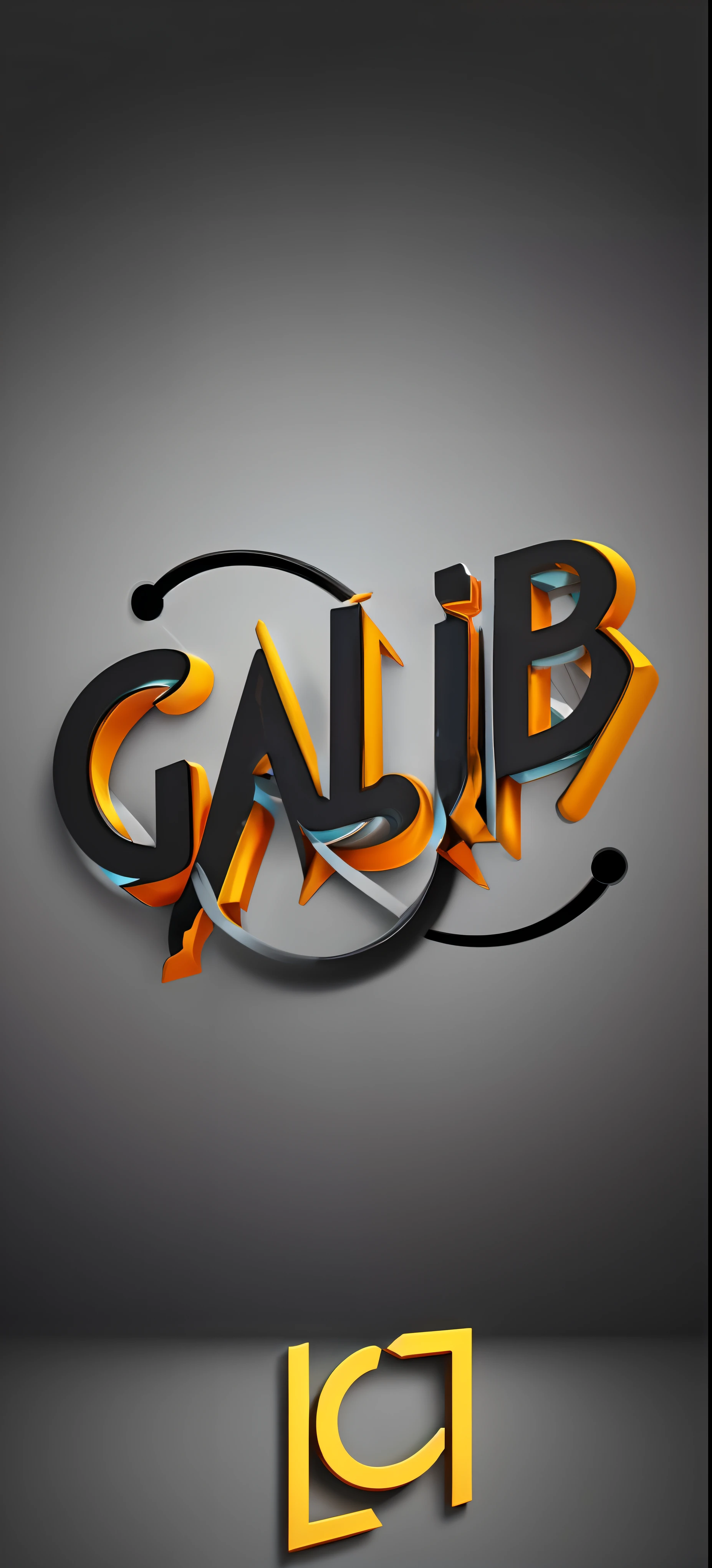 a close up of a logo with a circle and the word gaub, c 4 d style, 3 d logo, yellow calibri font, caligrafiturism style, caligraphy, gibli, by Galen Dara, studio gibli, glair, c 4 d ", by Gabor Szikszai, studio ghilbi