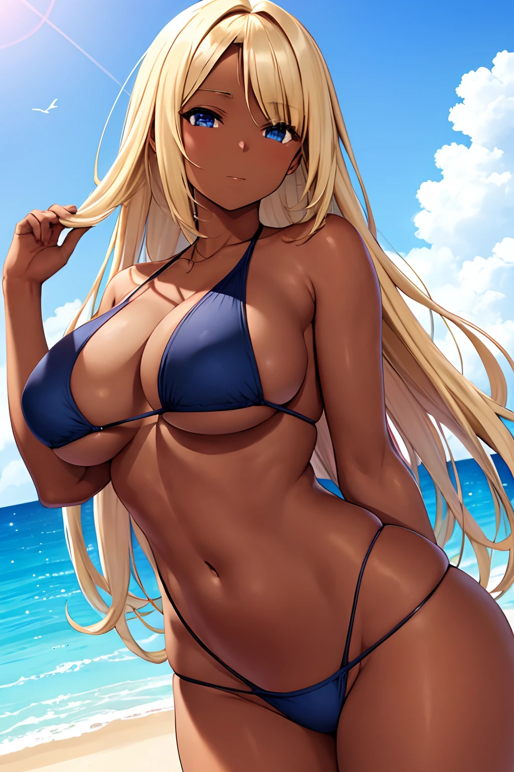 swimsuit, rare, big breasts, beautiful girl, blonde, dark skin