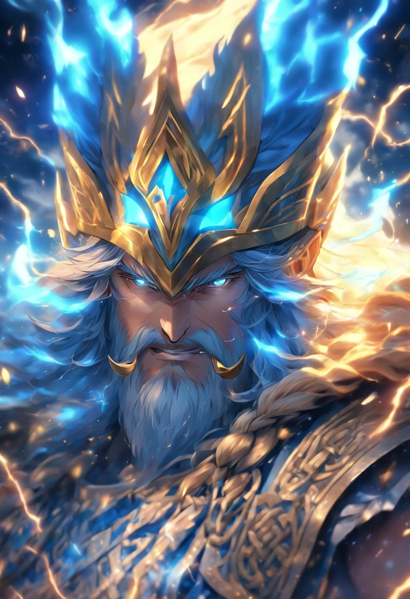 (((Cian))) best quality, ultra-high resolution, CG detalhado 4K, master part,Deus celta,thunders, ,Roupas celtas,Mitologia celta, ((Celtic God of Thunder)) ,Imagem celta,esthetic, centralizado na tela