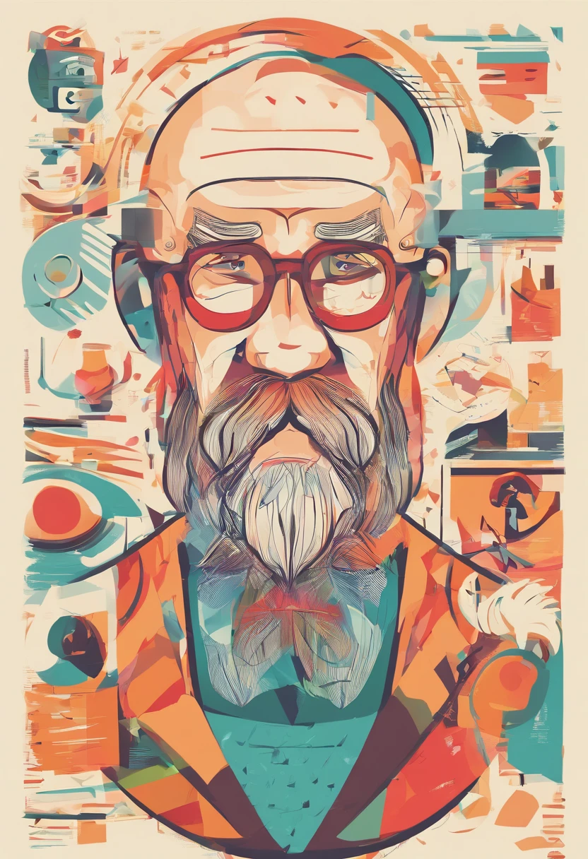 Poster for a Disney Pixar style 3d film with the name "Ygor" and a bald man with a beard and minimalist clothes with a look of wisdom in an office.