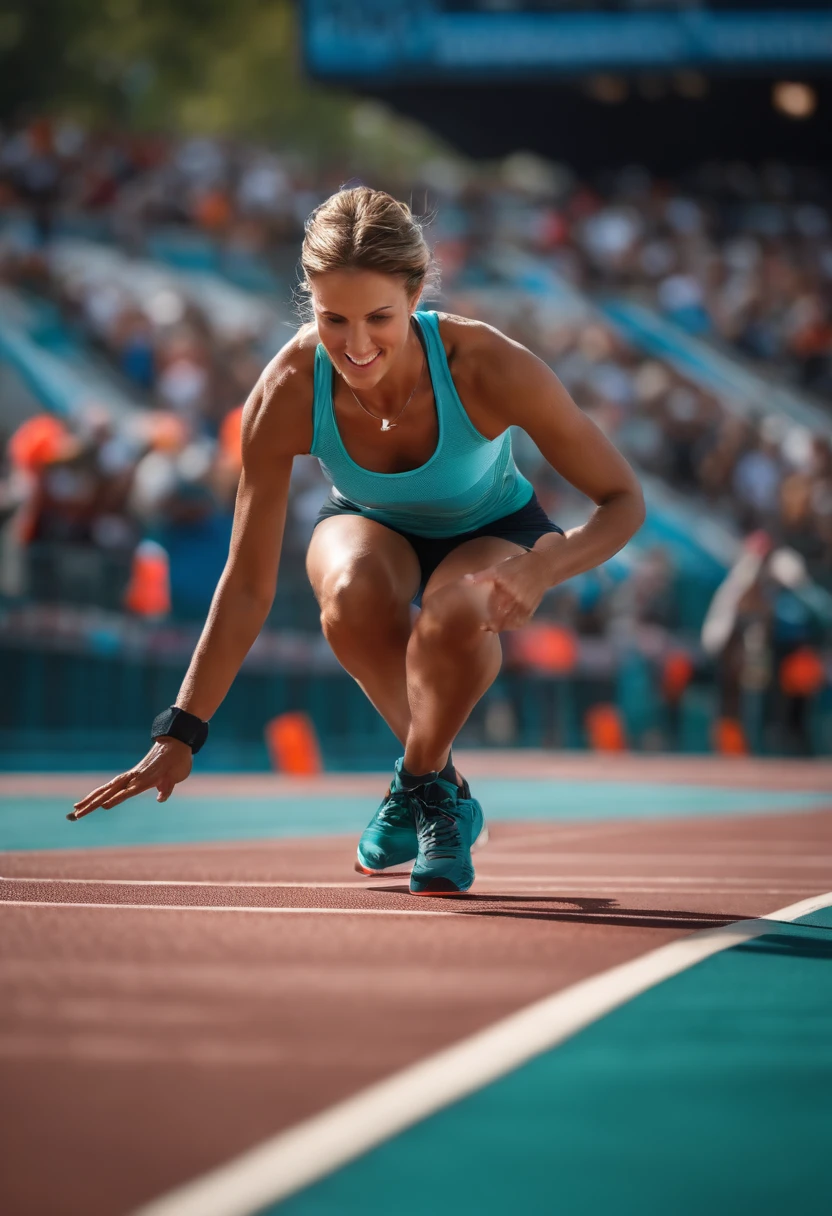 Generate an image of the woman achieving a personal goal, How to cross the finish line of a marathon or start your own business.
