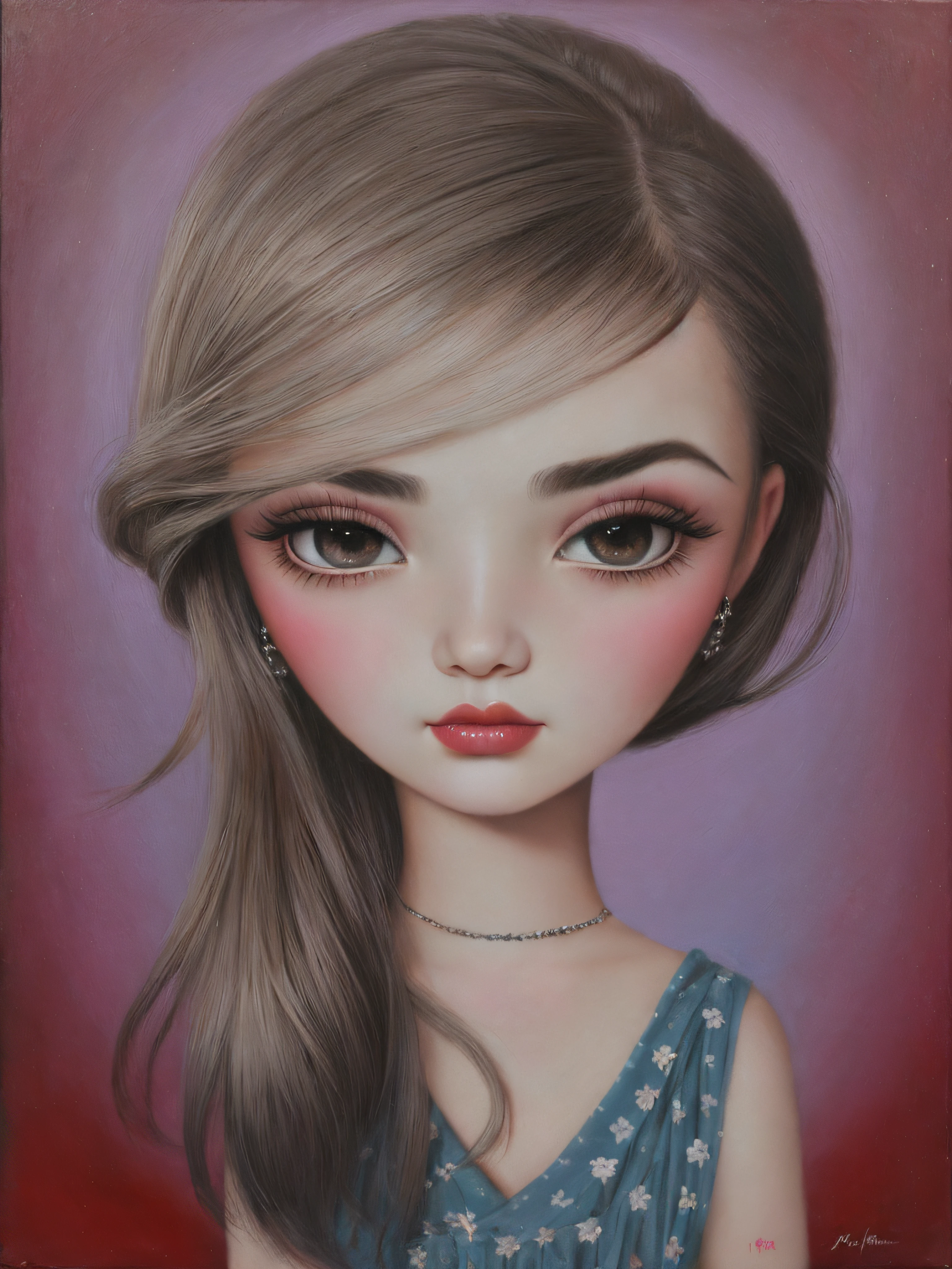 pintura de una mujer fea con las cejas muy gordas y peludas, Designed by Mark Ryden, desnuda