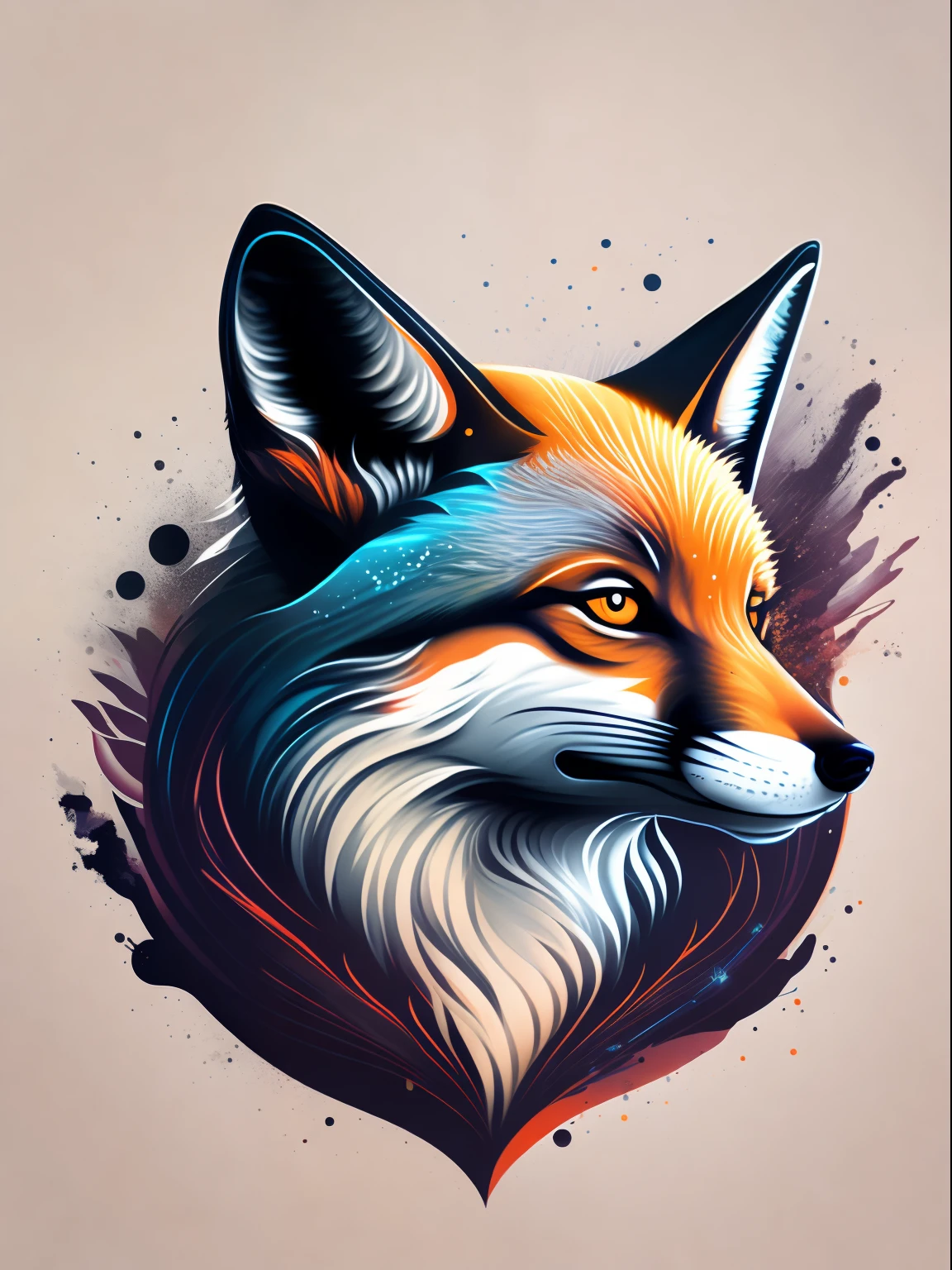 a fox's head on the dark splash, tshirt design, rzminjourney, vector-art
