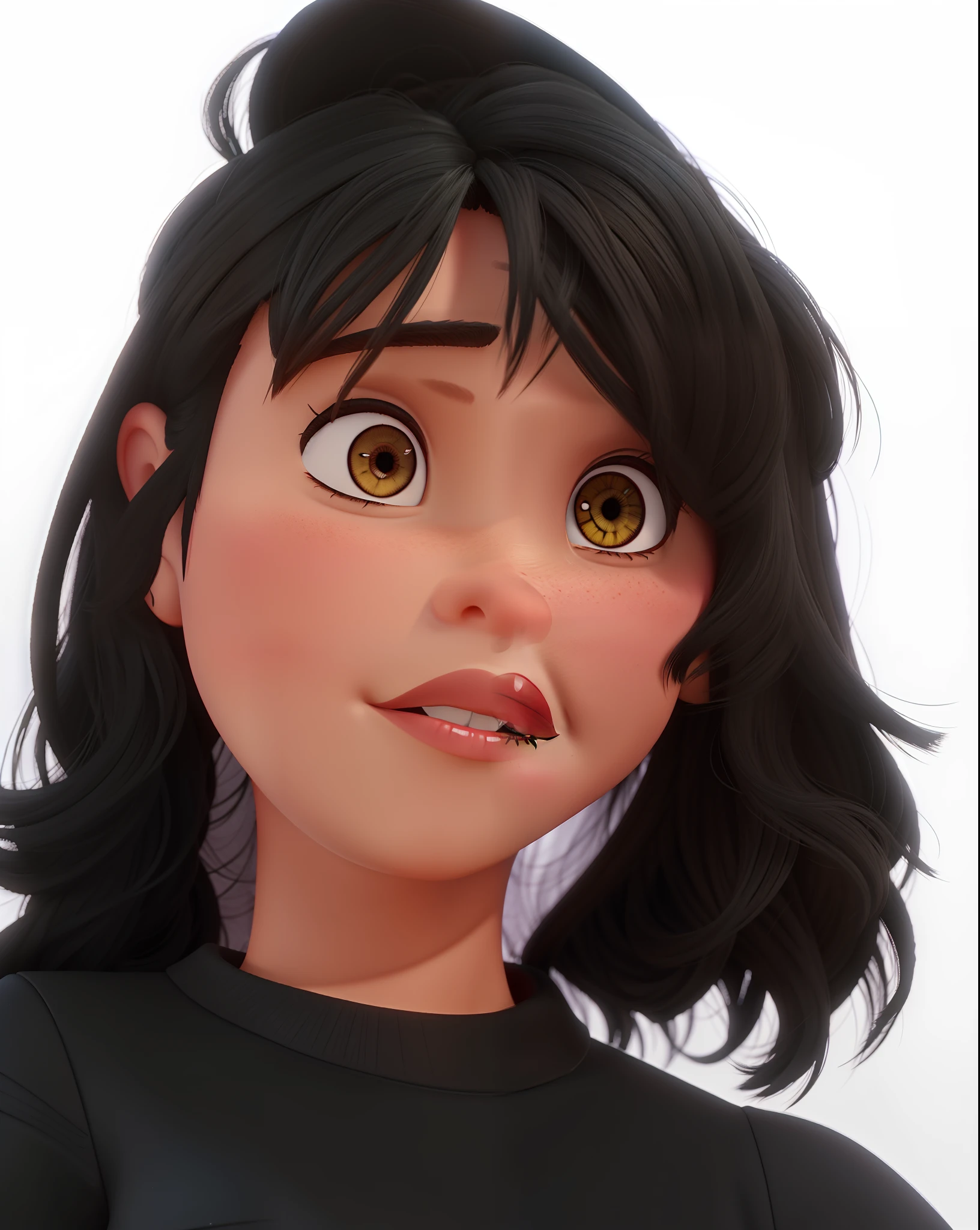 Uma mulher morena de olhos prestos estilo disney pixar, alta qualidade, melhor qualidade