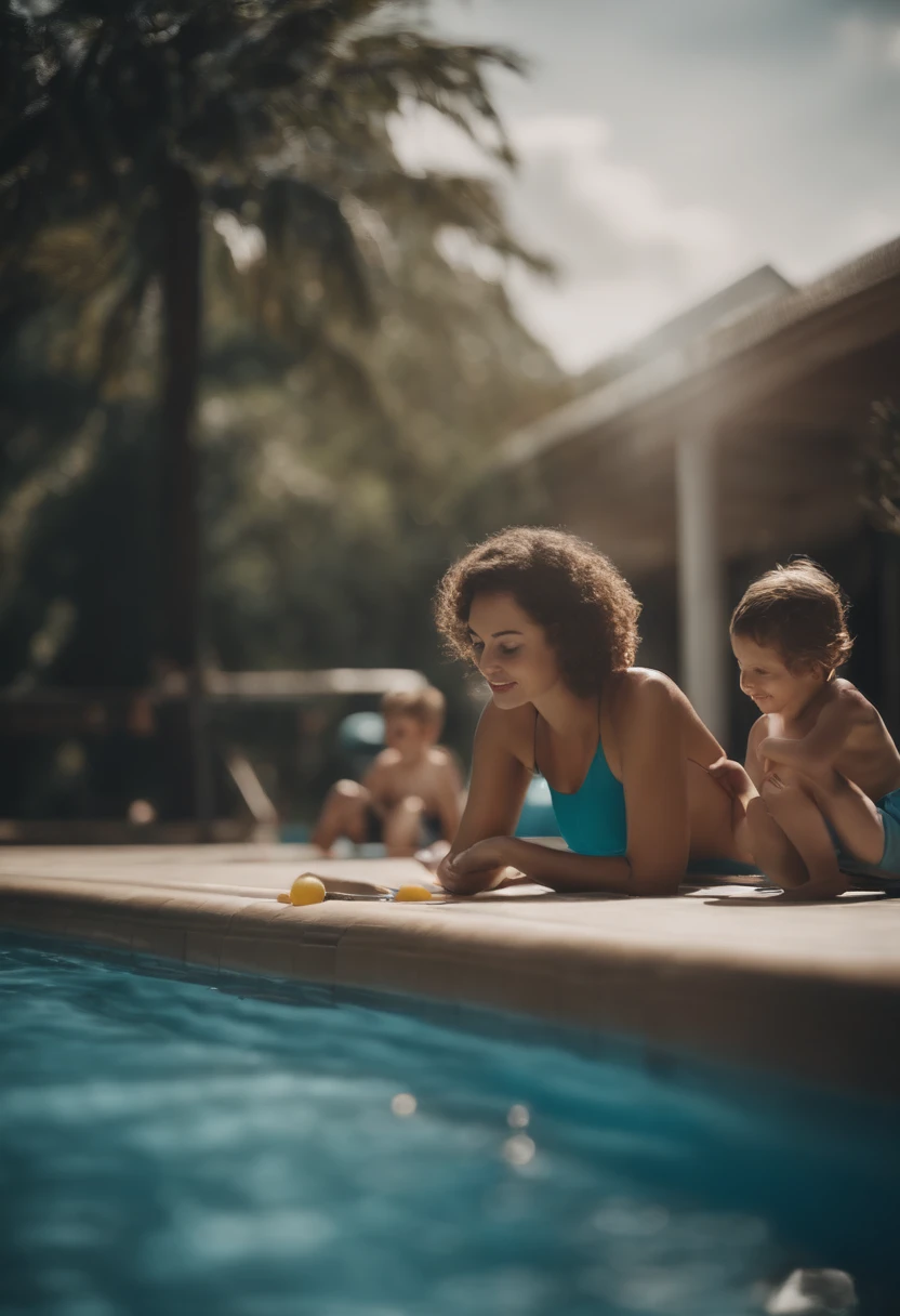 generate pictures of a family at swimming pool