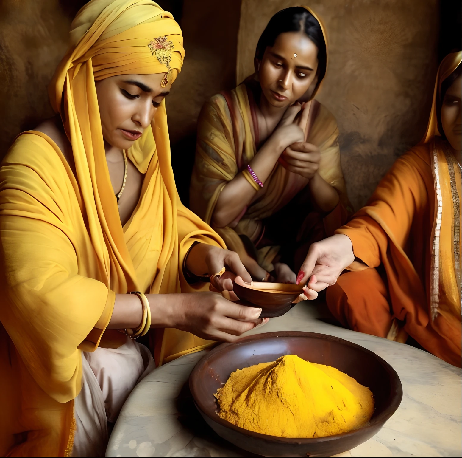 (photorealism:1.2), an aerial view of two malay beauty hijab girl sit down on a
floor in a wooden kitchen, in a midle of clay stove, wear a long sleeve t-shirt and a batik sarong, the girls pouring a meal onto the wok, a top aerial angle, in a morning sunshine, old urn,old traditional brick stove,, old kettle, old stone grinder