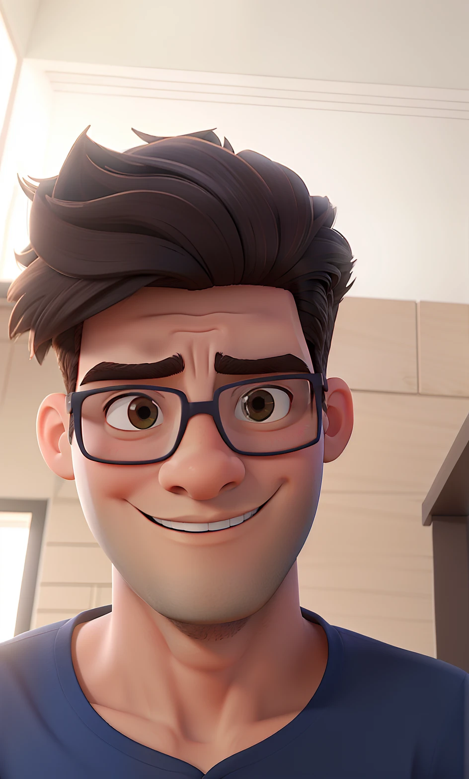 Glasses boy, Estilo Pixar, alta qualidade, Businessman's body and clothes, cabelo cacheado