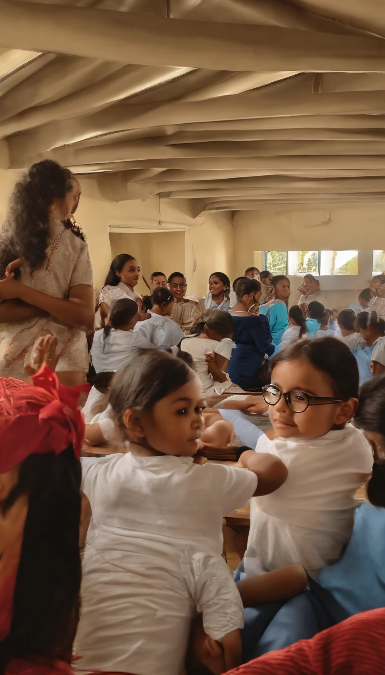 na sala de aula，The teacher is teaching the students，Velho professor de cabelos grisalhos，Asian people，wears glasses，clivagem em close-up，sharp focus on eyes，8k，super-fino，oil painted，hyper-realistic，melhor qualidade