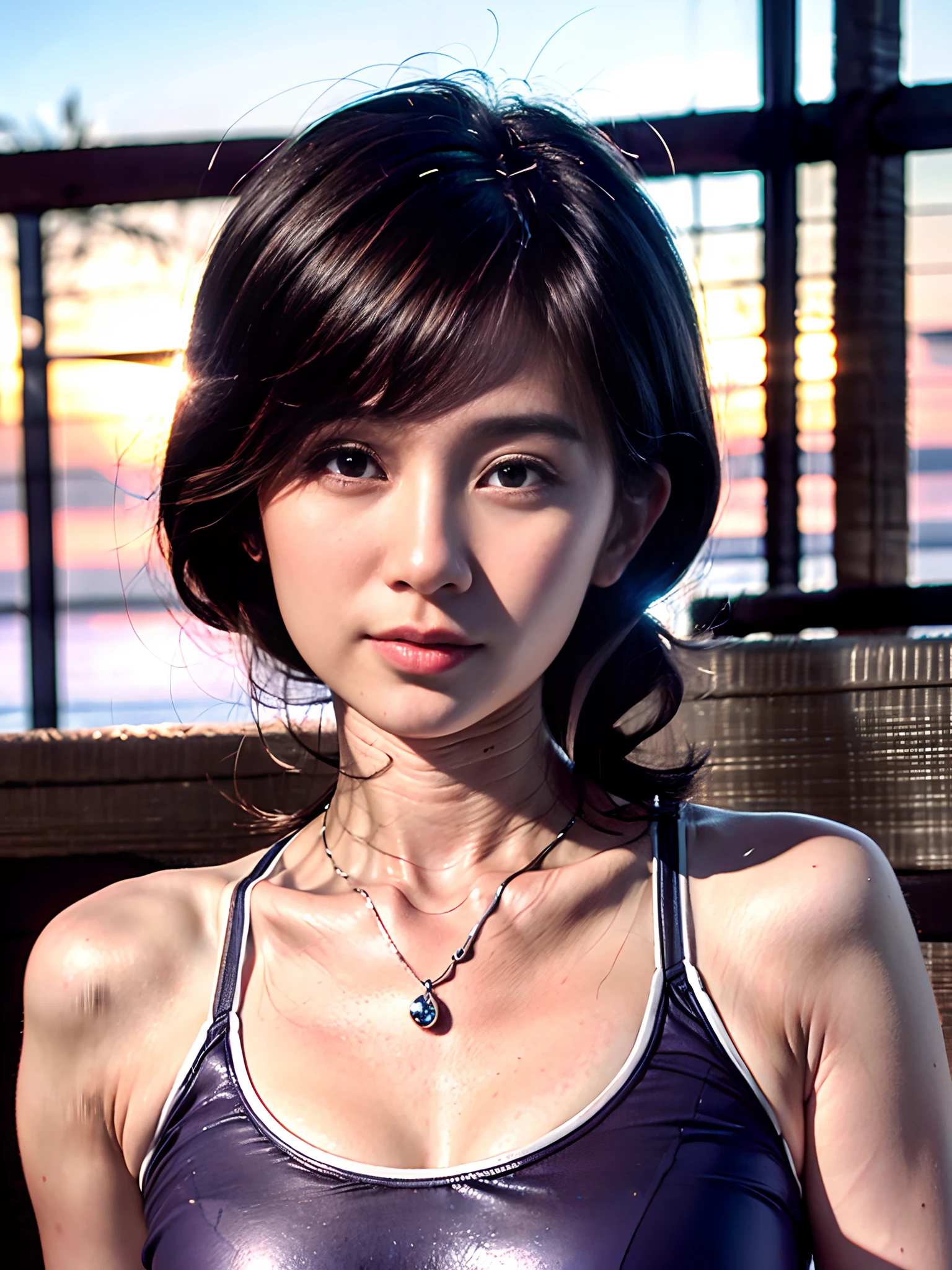 ((Realistic lighting、top-quality、8K、masterpiece:1.3))、Clear focus:1.2、nsfw:1.2,((nudde:1.3))、1girl in、perfectbodybeauty:1.4、Slim abs:1.1、dark-brown eyes、((dark brown hair、middlebreasts:1.2))、(Acceleration:1.4)、Slender face、Looking at the camera、smile, (24 year old:1.3)、hyperdetailed face、A detailed eye、二重まぶた、a necklace, mid range shot, at the busy sandy beach, ((sexy light blue swimsuit)), SI shot, sport illustrated swimsuit shot, beach background, random angle, bokeh, (NSFW), trending on artstation,