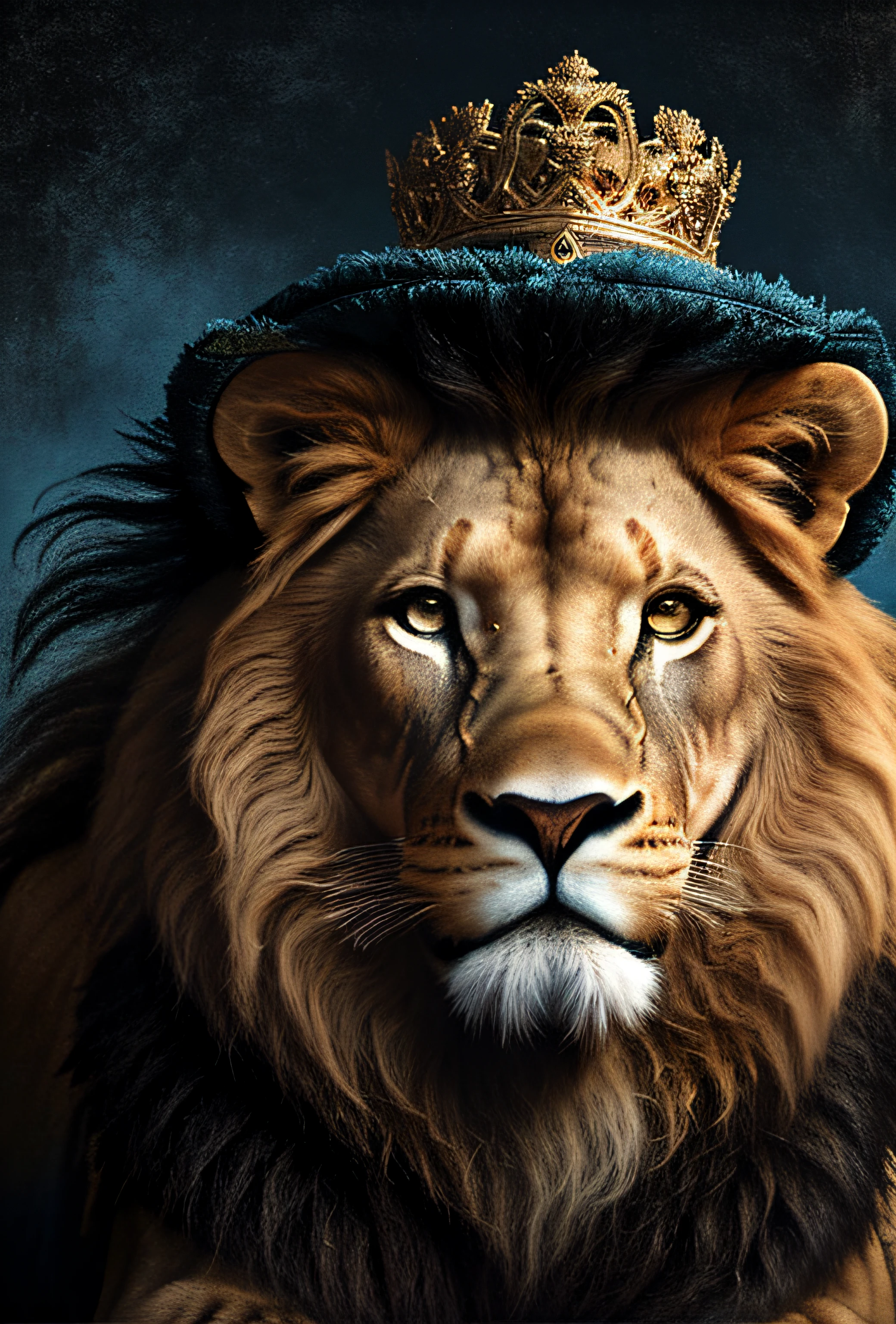 painting of a lion wearing a hat and sunglasses, king of the jungle, lion warrior, lion with crown, portrait of a lion, robot lion, lion, roaring blue lion. majestic, half lion, 2 d full body lion, lion mane, “portrait of a cartoon animal, lionardo davinchi, by derek zabrocki, portrait of a king