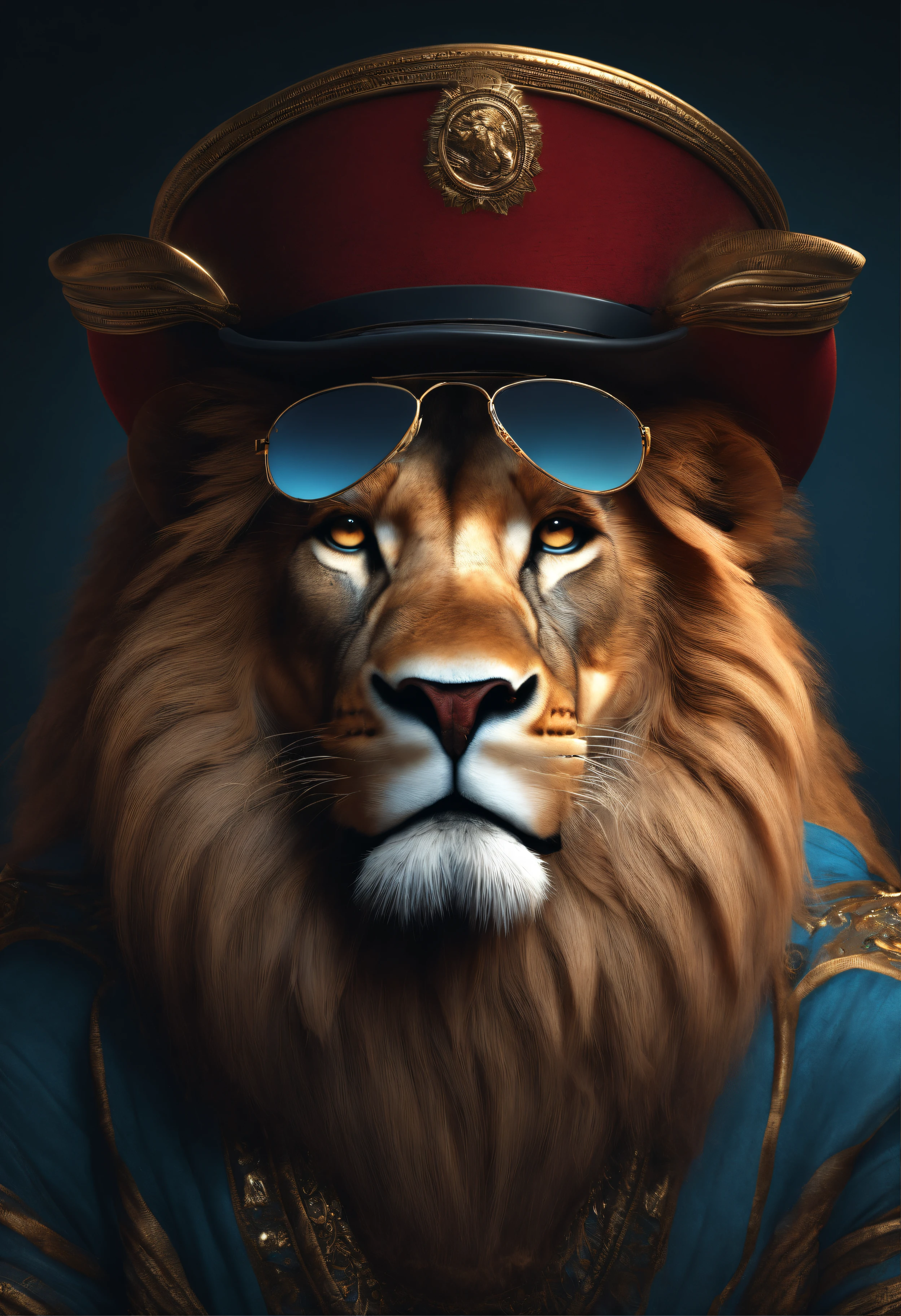 lion , 3d , 8k , artwork , high qualite wearing redhat and cool glasses