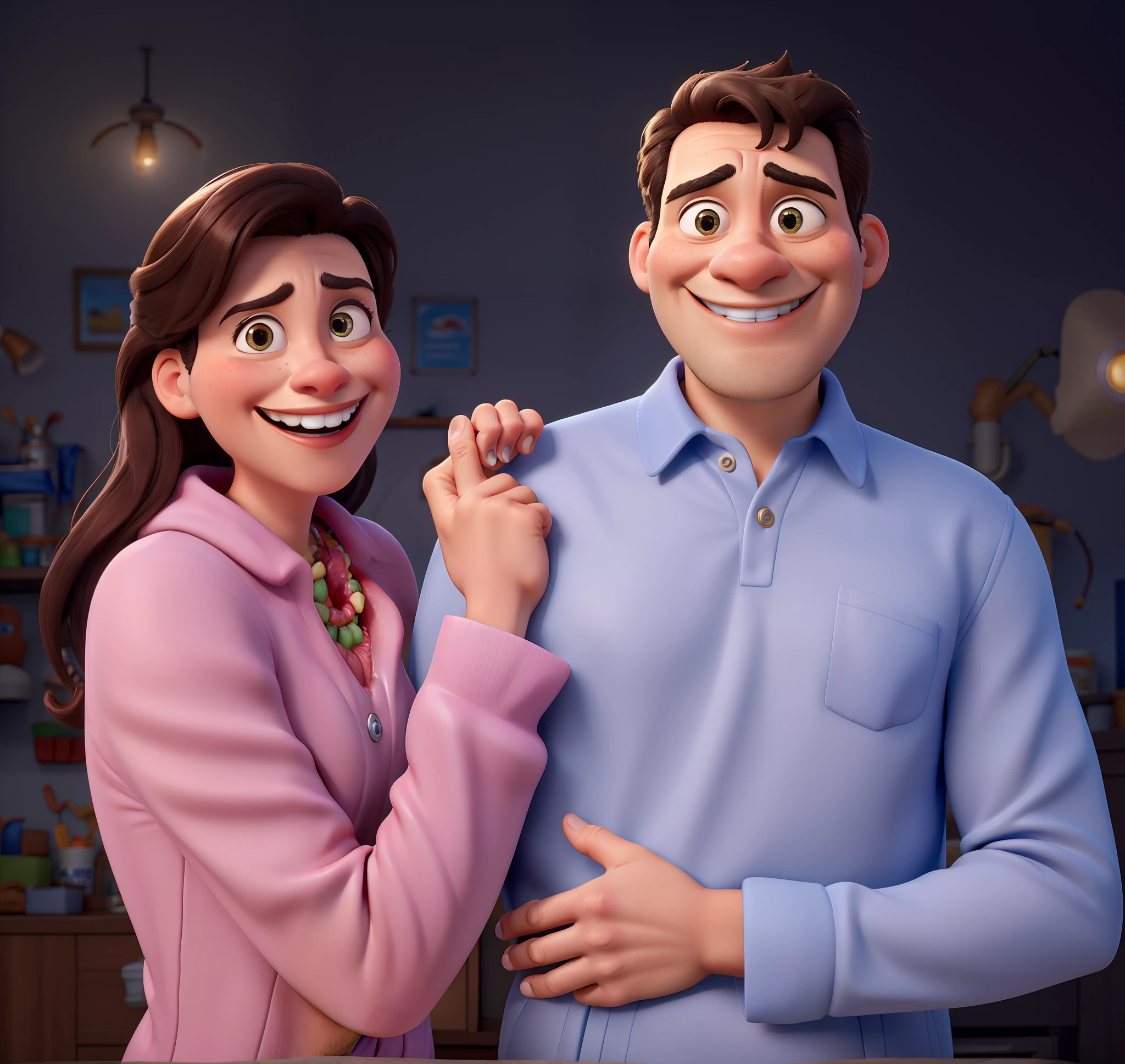 Insert a dental clinic in background background background, with several happy customers smiling, uma luz lateral, Disney pixar |, alta qualidade, melhor qualidade