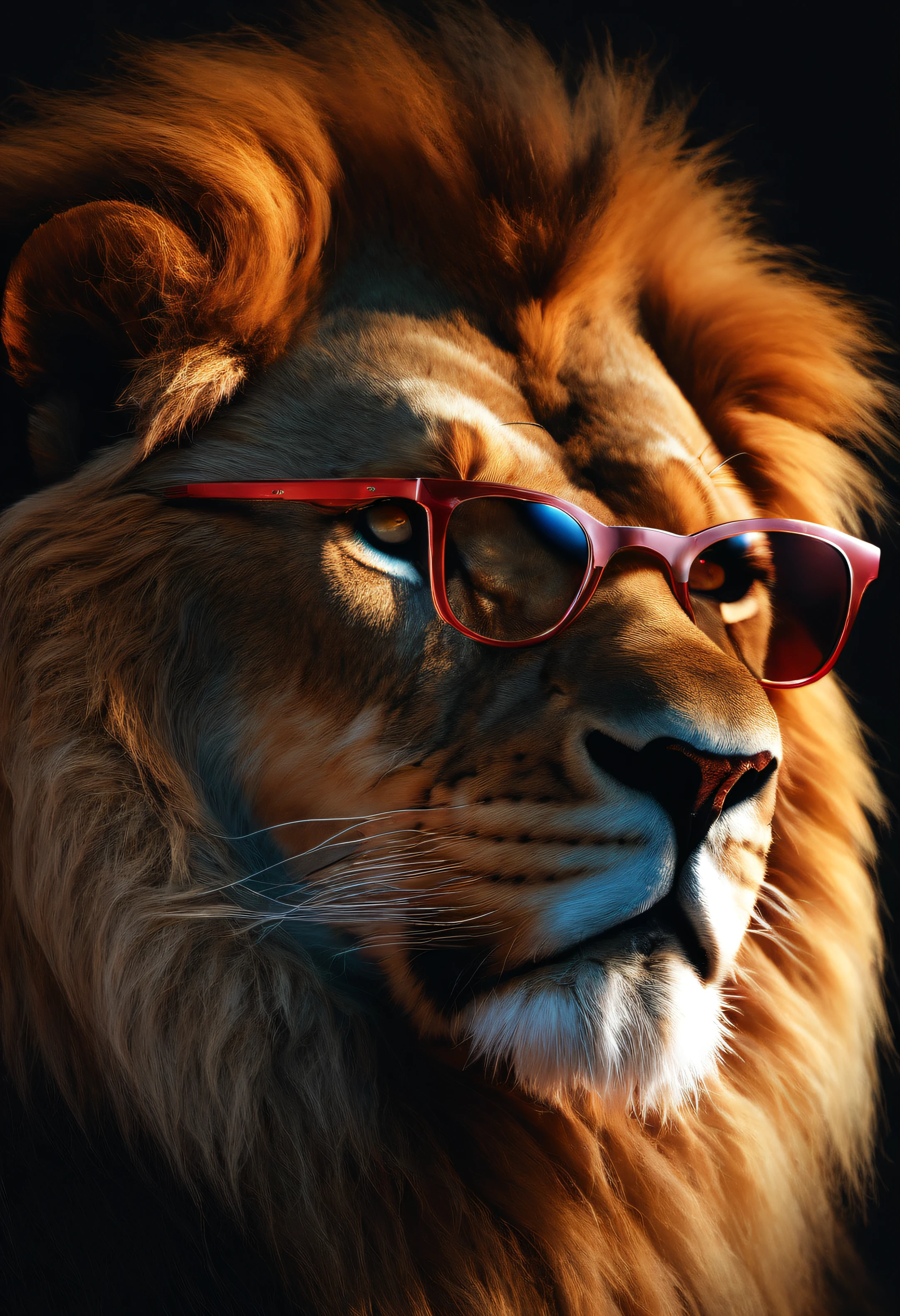 lion , 3d , 8k , artwork , high qualite wearing redhat and cool glasses