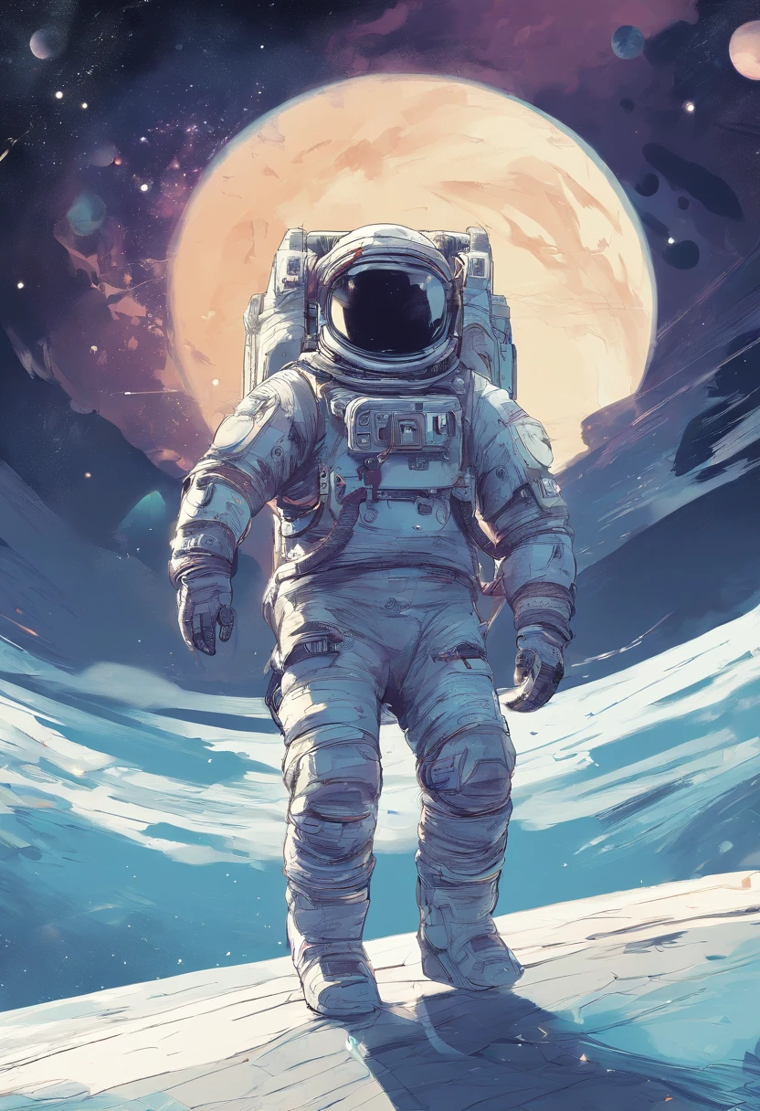 A Yeti astronaut floating in open space. The astronaut can't take too much space in the frame,
A cool but subtle planet/system/star element in the background
The astronaut actually being a yeti (or some abstract hint of a yeti in the image as a reference to a mascot that is used)
The astronaut having some kind of beer in his hand