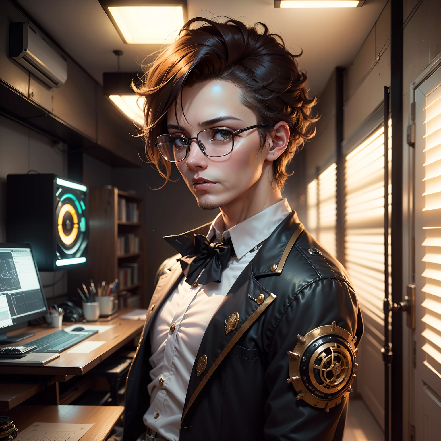 (nobre homem, terno branco e dourado:1.5, jovem, cartola branca:1.4, Stylish glasses:1.35, segurando cana cara, Impostos, Olhando para os lados), (soft lighting), (estilo dos desenhos animados:1.3), steampunk, clockpunk:1.2, energypunk, (melhor qualidade, high resolution), (anime), (Colouring, cores vibrantes), (studio lighting:1.2)