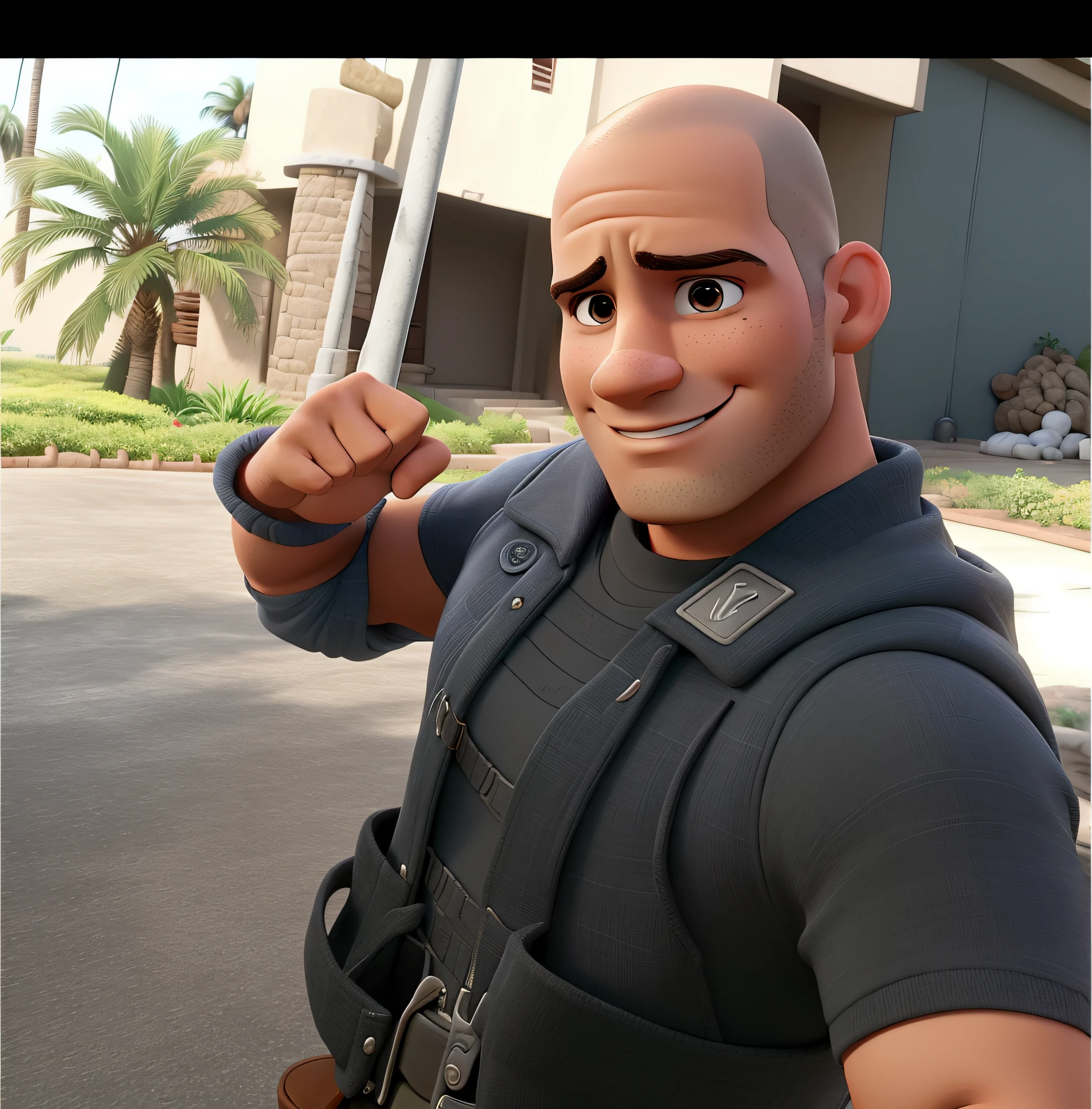 homem, moreno, careca, estilo Disney pixar, alta qualidade, melhor qualidade