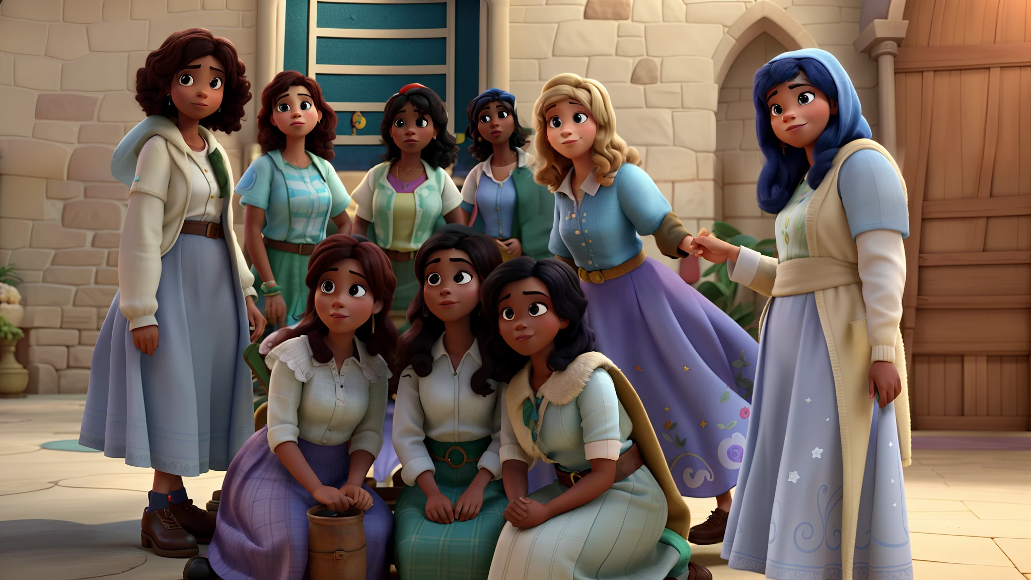 Banner de filme Disney pixar , of a group of women in a church with written text obpc garden Indaiá