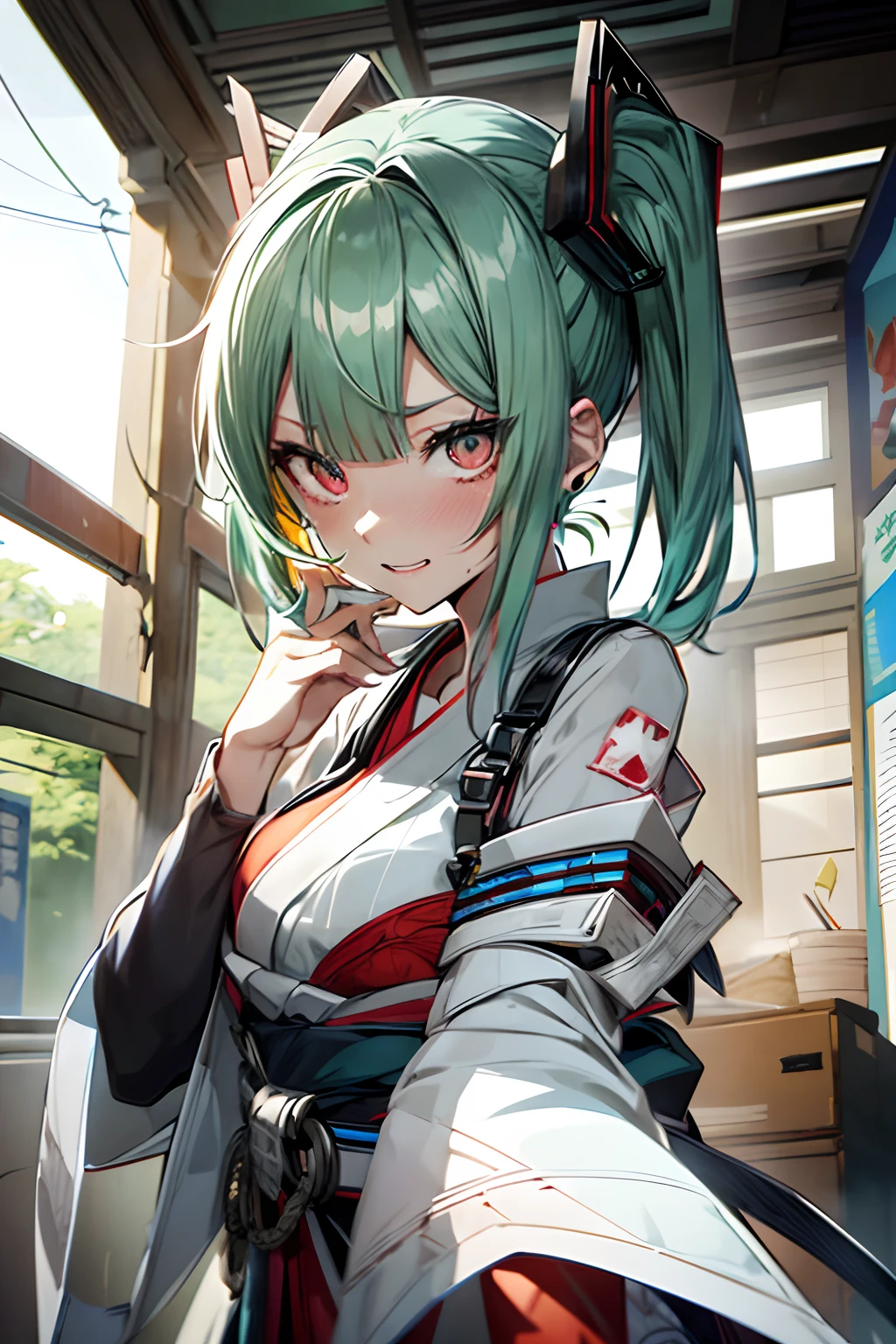 dead body、Blood everywhere、blood splashing、dark hue、Red hue、Japanese dress、Kimono Dresses、long、miku hatsune、Green hair、Twin-tailed、Ahegao ( Silly / Sexual ecstasy)、Cross-eyed、Stranger、View other people、Blunt bangs、 over-kneehighs,Ahegao , Silly,Sexual ecstasy,Drunken eyes,Blunt bangs, Green hair,(masutepiece:1.2, Best Quality), (finely detailed beautiful eye: 1.2), (Detailed background,Dark Fantasy), (beautifull detailed face), High contrast, (Best Illumination, extremely delicate and beautiful), ((Cinematic Light)), Colorful, Hyper Detail, Dramatic light, Intricate details,