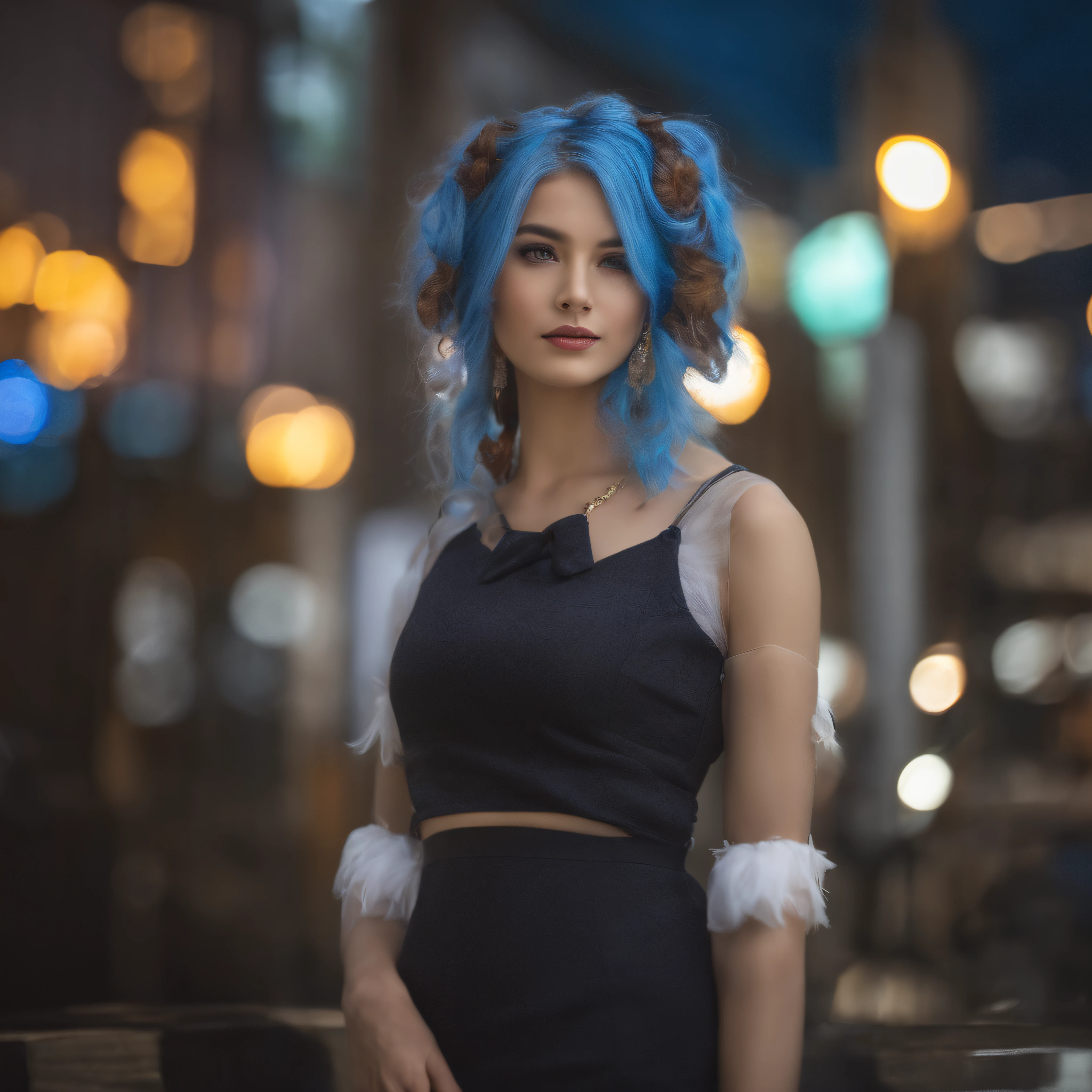 (masterpiece, best quality;1.3), extremely detailed ,ultra detailed, 1GIRL,solo, twin tail, large breast, evil smile, gundam(rx78), science fiction, mecha, , blue hair, solo, hair ornament, long hair, twin tail, gold eyes, jewelry, earrings, looking at viewer,shinjuku city background,night, many neon signs, moon base, detailed dress, micro mini skirt, from below, sitting,, bust shot,