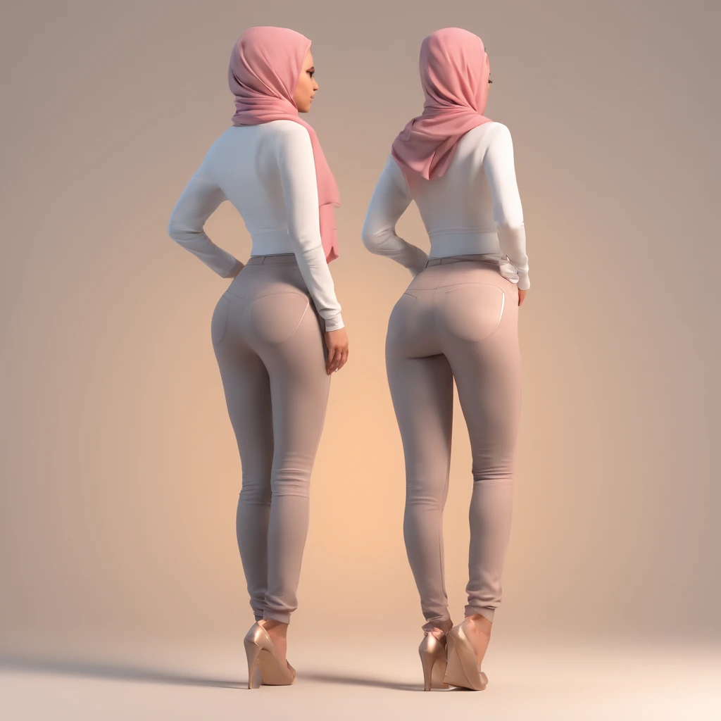 Curvy, big butt muslim woman, wearing pink panties, attention to detail, correct anatomy, back towards camera, showing back