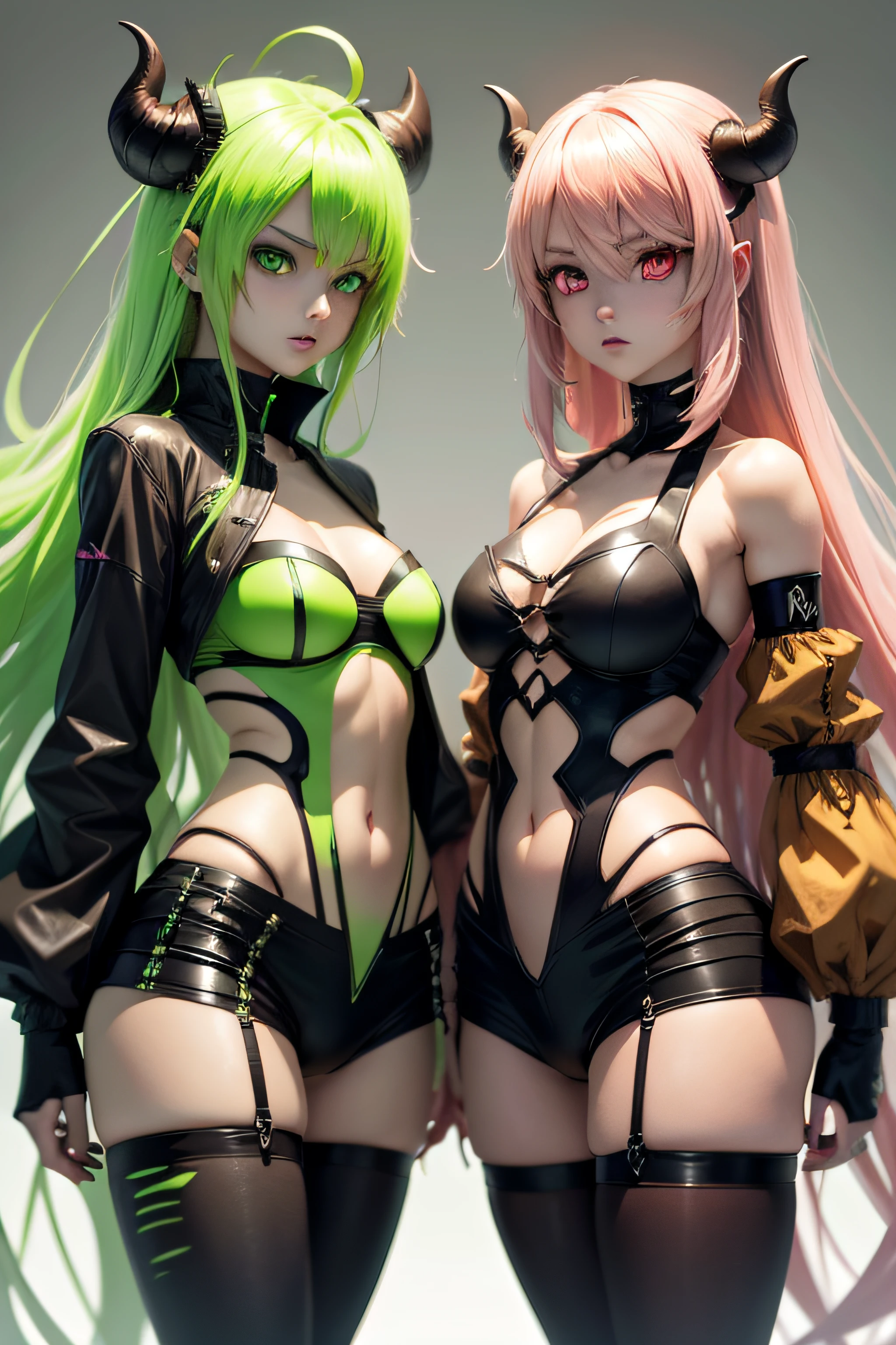 anime phonk horror cover two demon warriors one blond hair one bronze hair with neon green colors