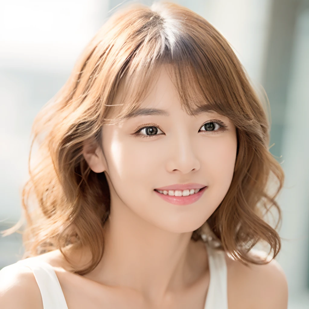 High quality,1woman, Japanese female, adult beautie, crystal clear White skin, long brown waved hair, elegant, kindly smiling,