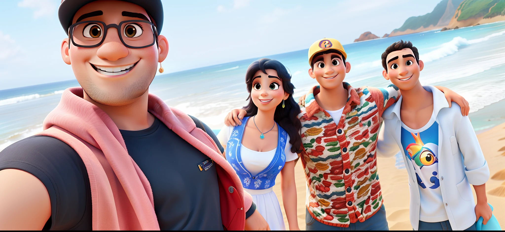 Amigos na praia estilo Disney Pixar, alta qualidade, melhor qualidade.