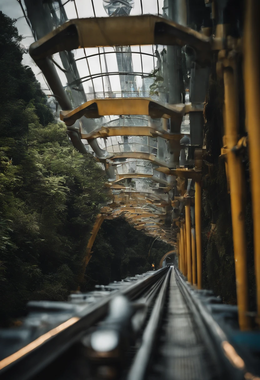 (8k、qualidade superior、obra prima:1.2)、(Reallistic、Fotorrealista:1.37)、O ultra-detailliert、Super-realismo、mulher anatomicamente correta、Female robot、Mechanical fuselage、Cable piping、cablagem、mechas、cyberpunk、many skyscrapers、cidade do futuro、Maglev、Fundos lindamente cortados