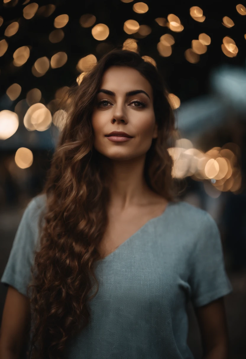 (best quality,ultra-detalhado,Altas:1.2),retrato, Mulher, branca ,olhos castanhos claros, com luzes no cabelo, boca desenhada, brasileira,Asas Angelicais,fundo da nebulosa
