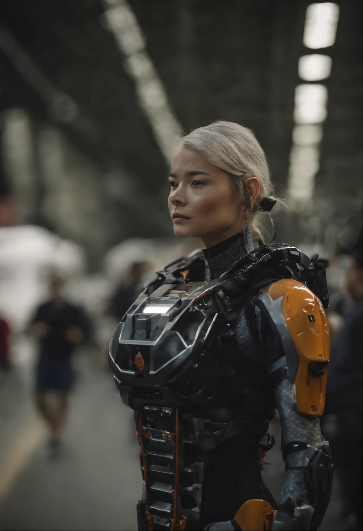 (8k、qualidade superior、obra prima:1.2)、(Reallistic、Fotorrealista:1.37)、O ultra-detailliert、Super-realismo、mulher anatomicamente correta、Female robot、Mechanical fuselage、Cable piping、cablagem、mechas、cyberpunk、many skyscrapers、cidade do futuro、Maglev、Fundos lindamente cortados