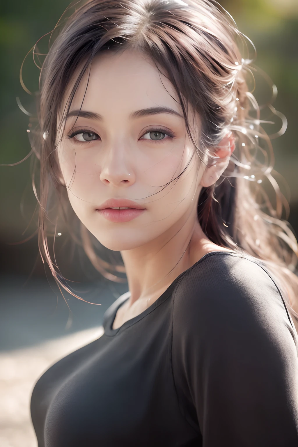 dressed, (photo realistic:1.4), (hyper realistic:1.4), (realistic:1.3),
(smoother lighting:1.05), (increase cinematic lighting quality:0.9), 32K,
1girl,20yo girl, realistic lighting, backlighting, light on face, ray trace, (brightening light:1.2), (Increase quality:1.4),
(best quality real texture skin:1.4), finely detailed eyes, finely detailed face, finely quality eyes,
(tired and sleepy and satisfied:0.0), face closeup, t-shirts,
(Increase body line mood:1.1), (Increase skin texture beauty:1.1)