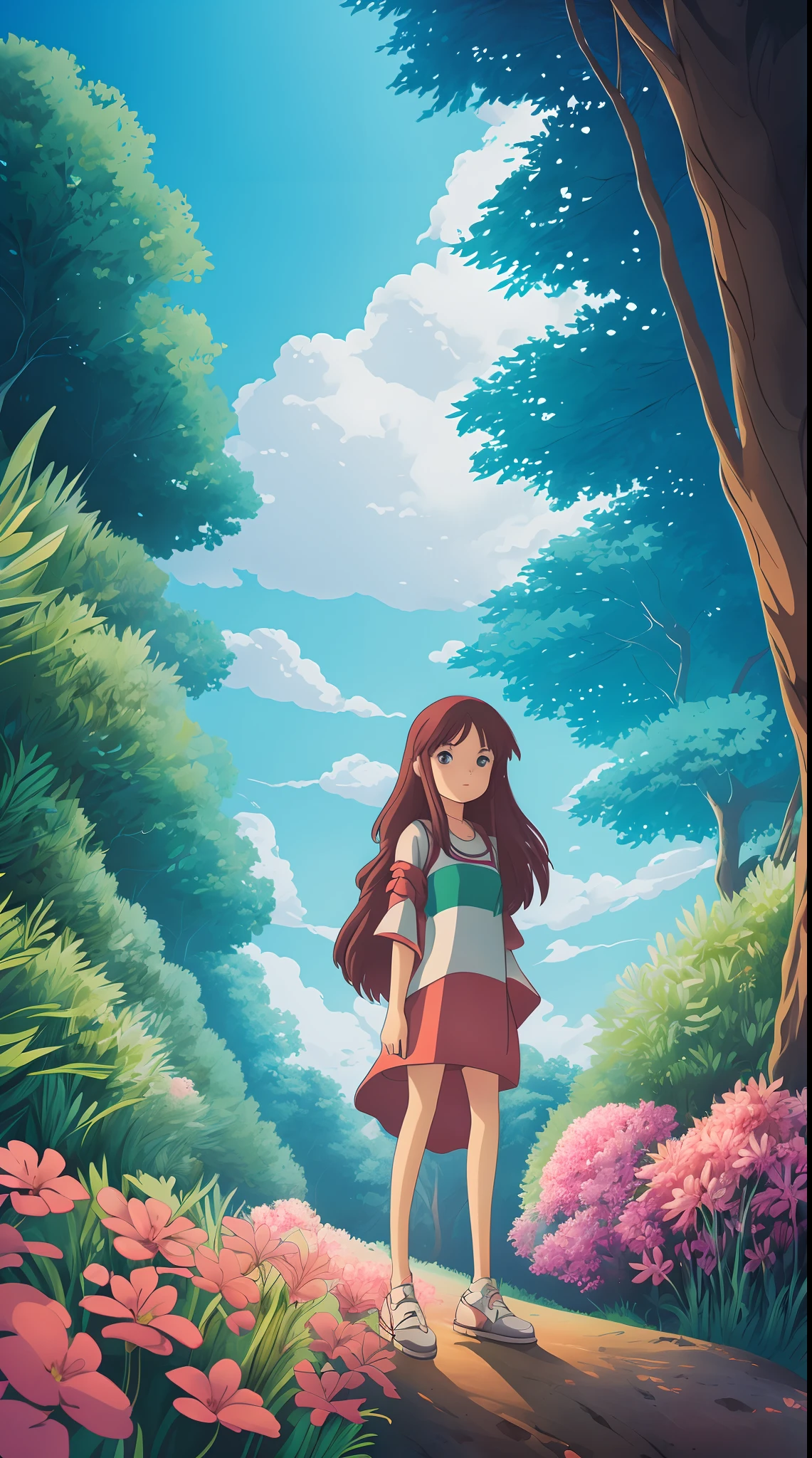 A cartoon girl standing in front of a boat in a forest, Beeple e Jeremias Ketner, No estilo de Cyril Rolando, inspirado em Cyril Rolando, Jen Bartel, Amy Sol no estilo de, Brittney Lee, a beautiful artwork illustration, ilustrador olho de peixe luz da lua, Cyril Rolando e M.w kaluta |