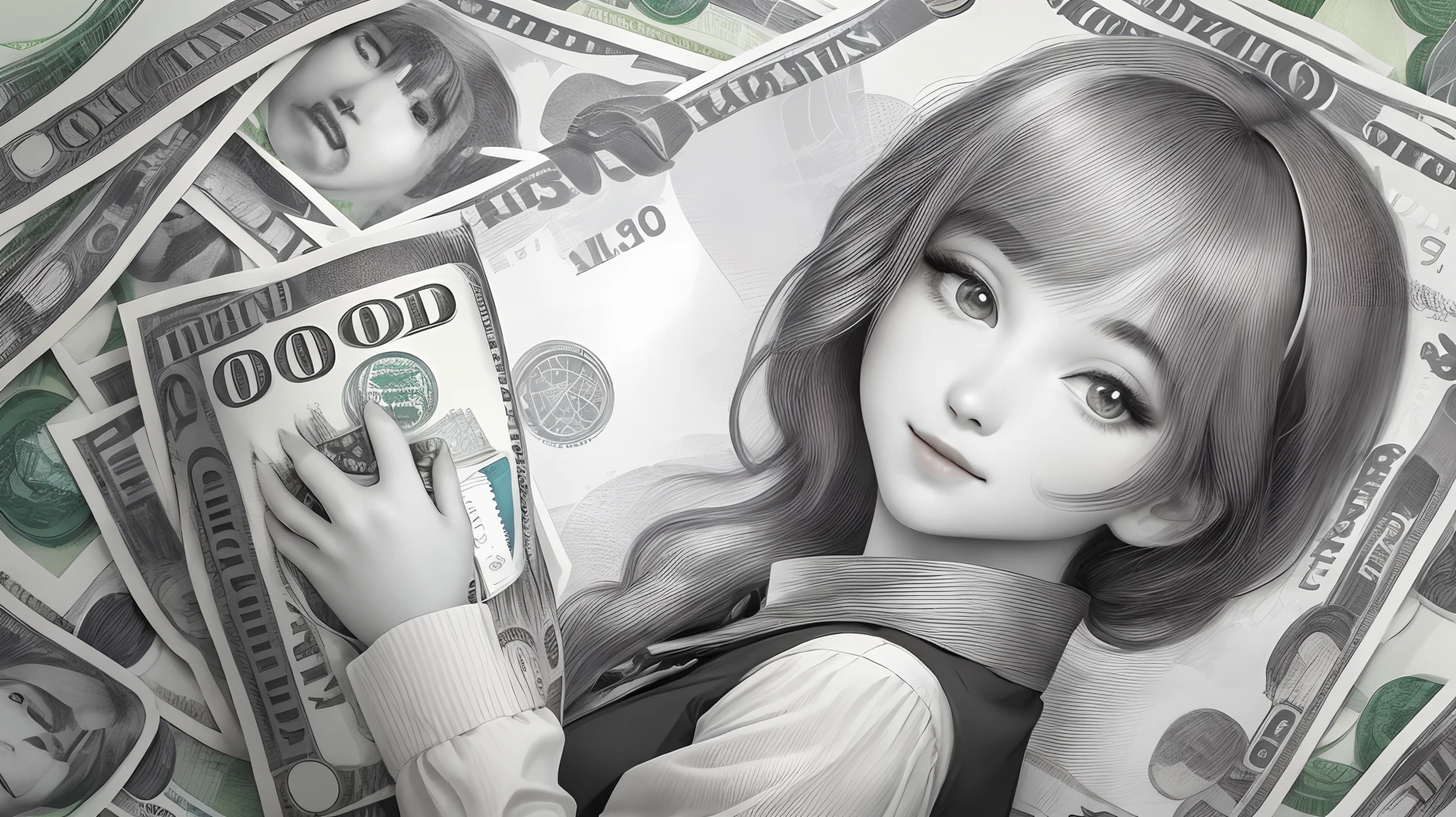 A pretty girl holding money