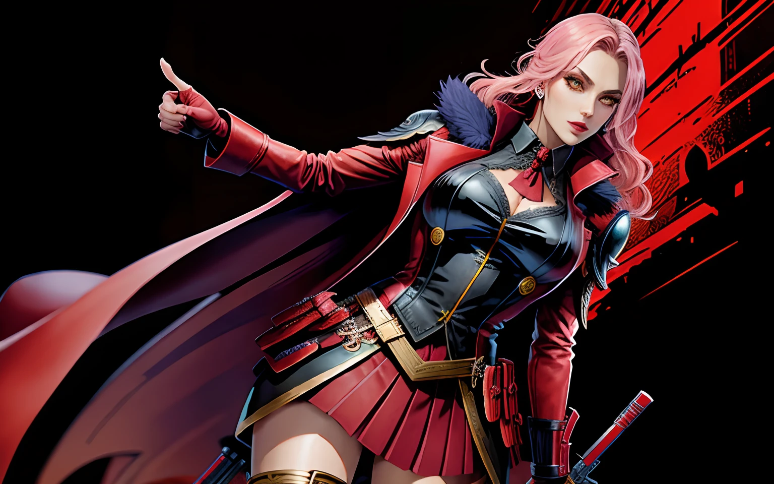 Style du manga valkyrie apocalypse mafieux ave un costume rouge en rouge