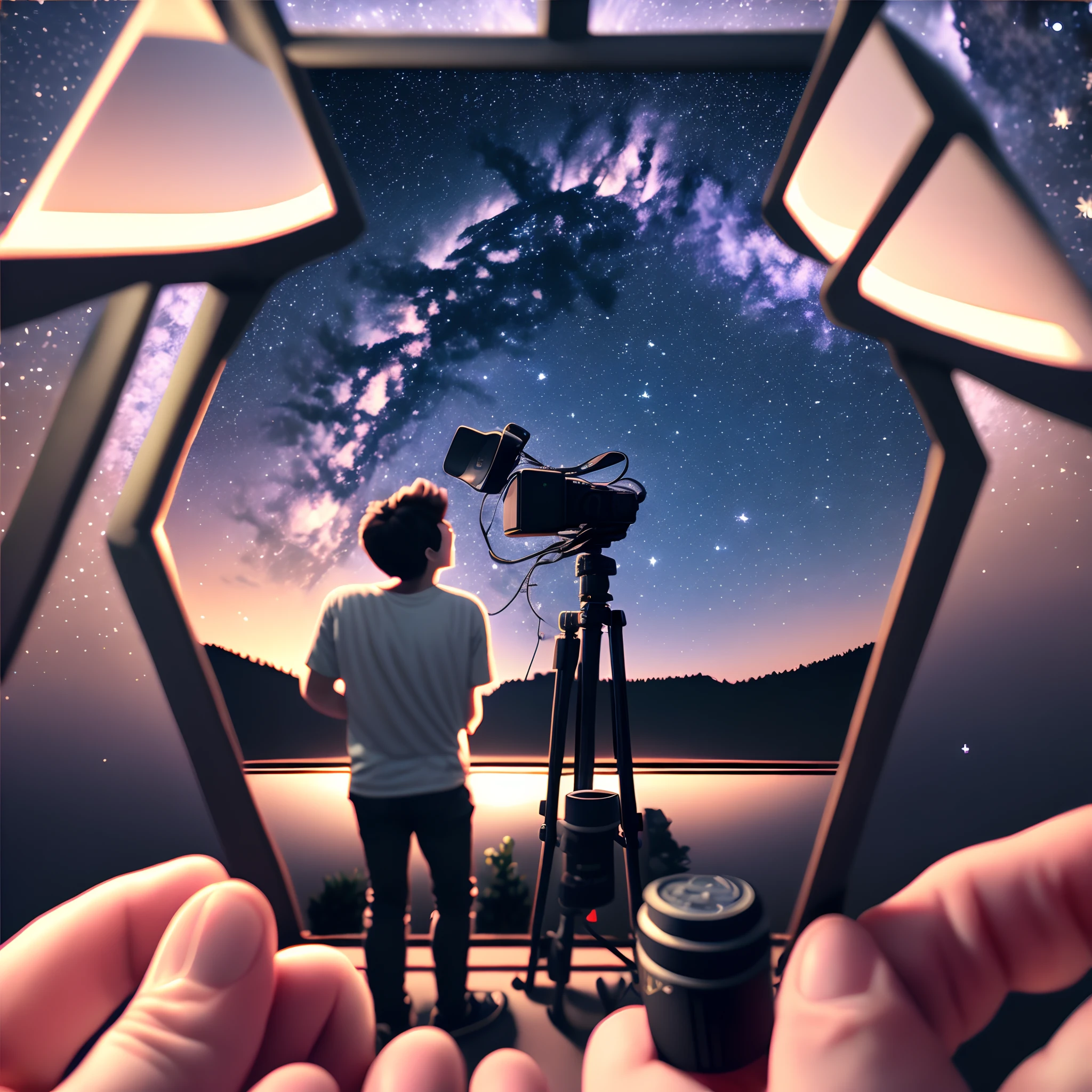 YouTuber looking up at the midnight sky、An ultra-high picture quality、8K、Real Detail、TOKYOcty、jpn、Ultra-precision diaphragm、Super beautiful universe、perfect-composition、超A high resolution、
