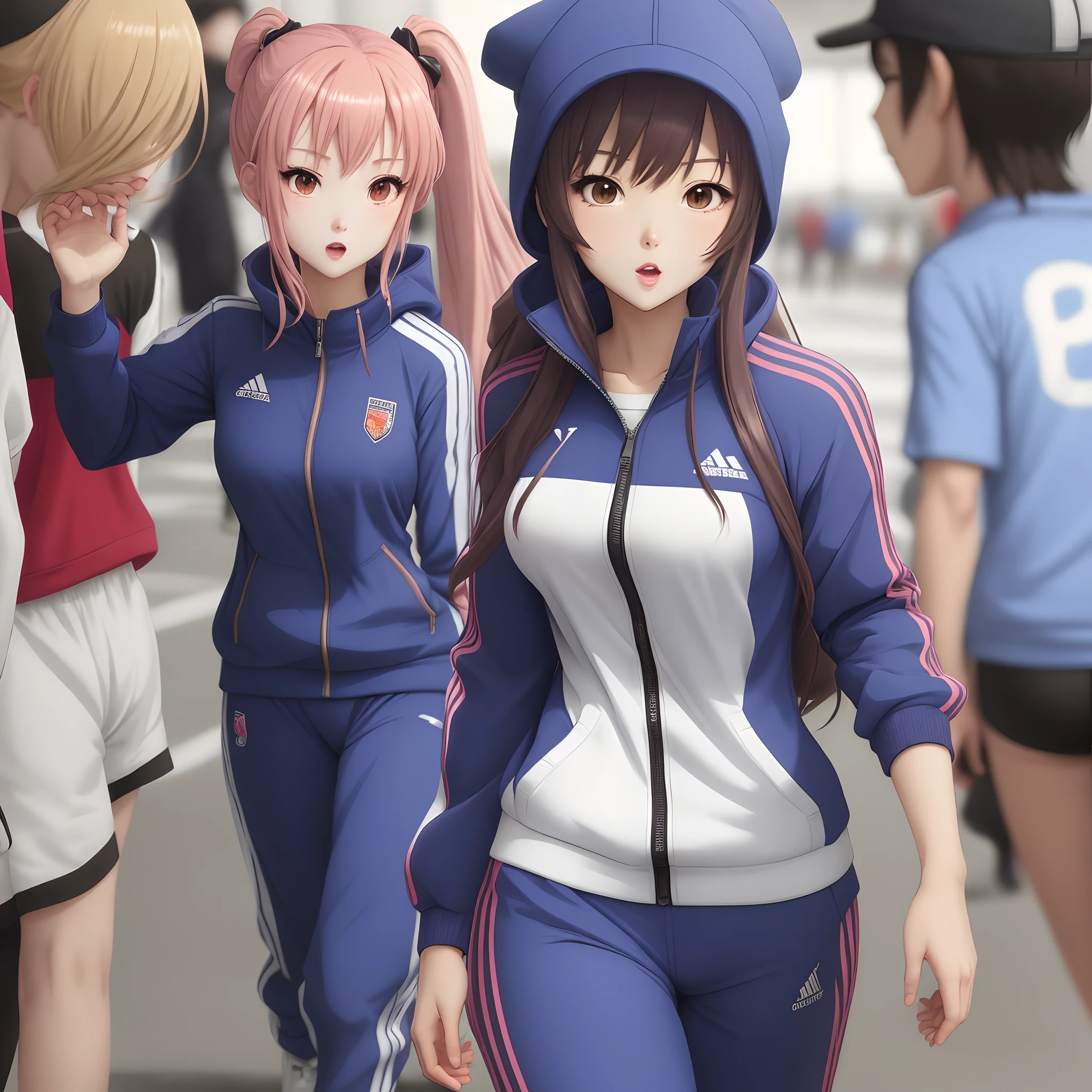 Anime girls wear sexy tracksuits