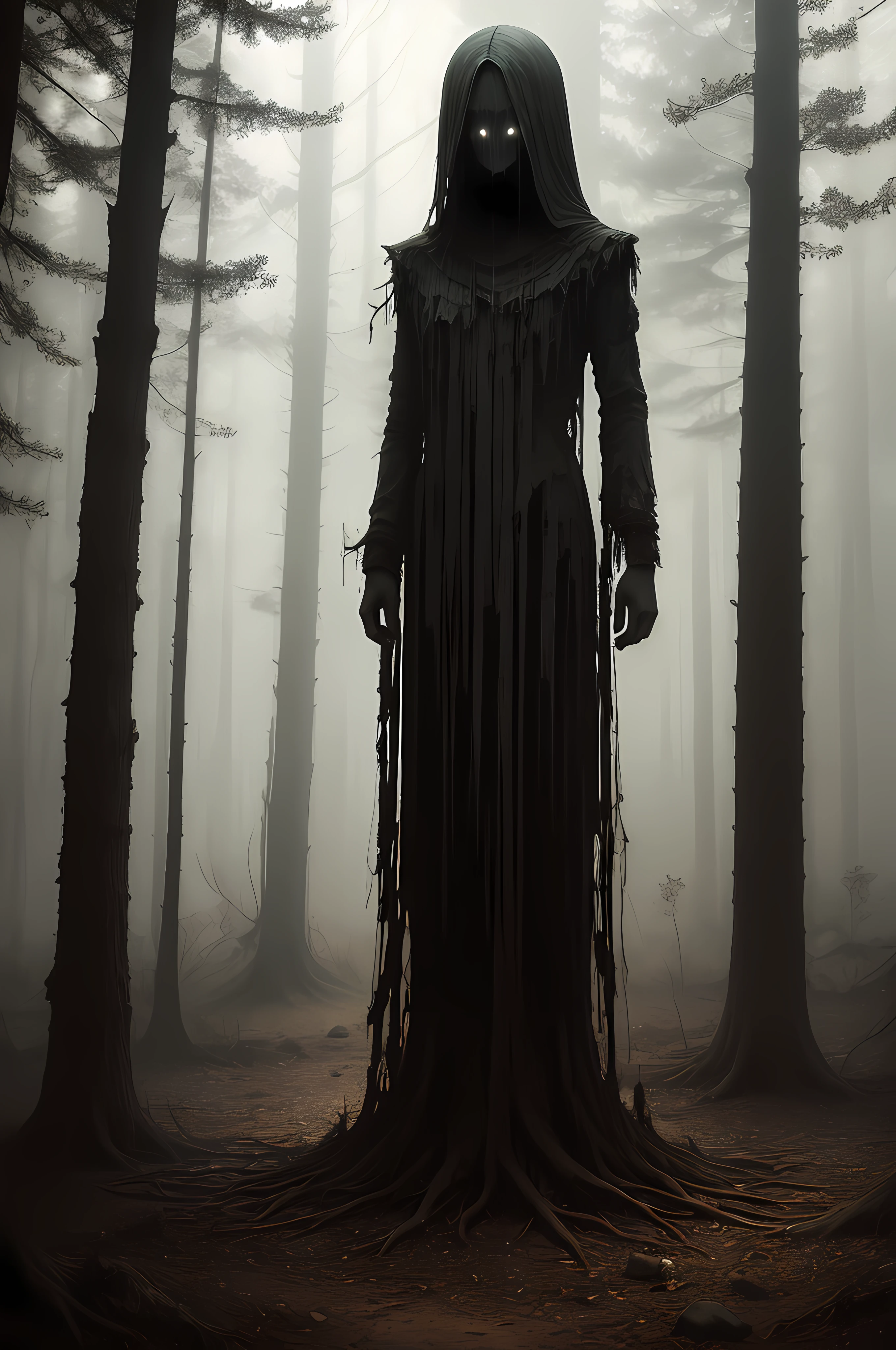 bizzare art, dark scary atmosphere, forest