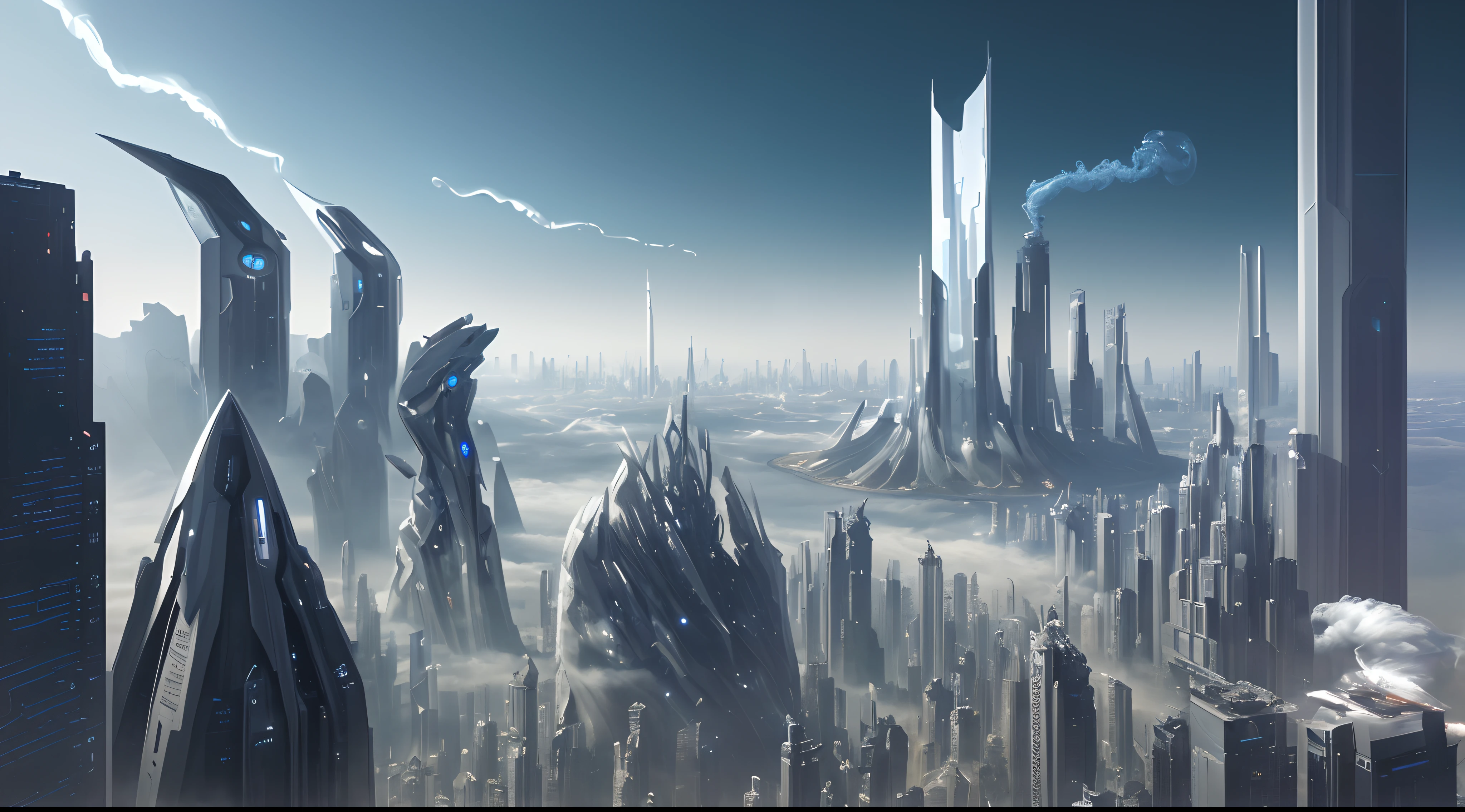 a epic beautiful smoke quartz futuristic city