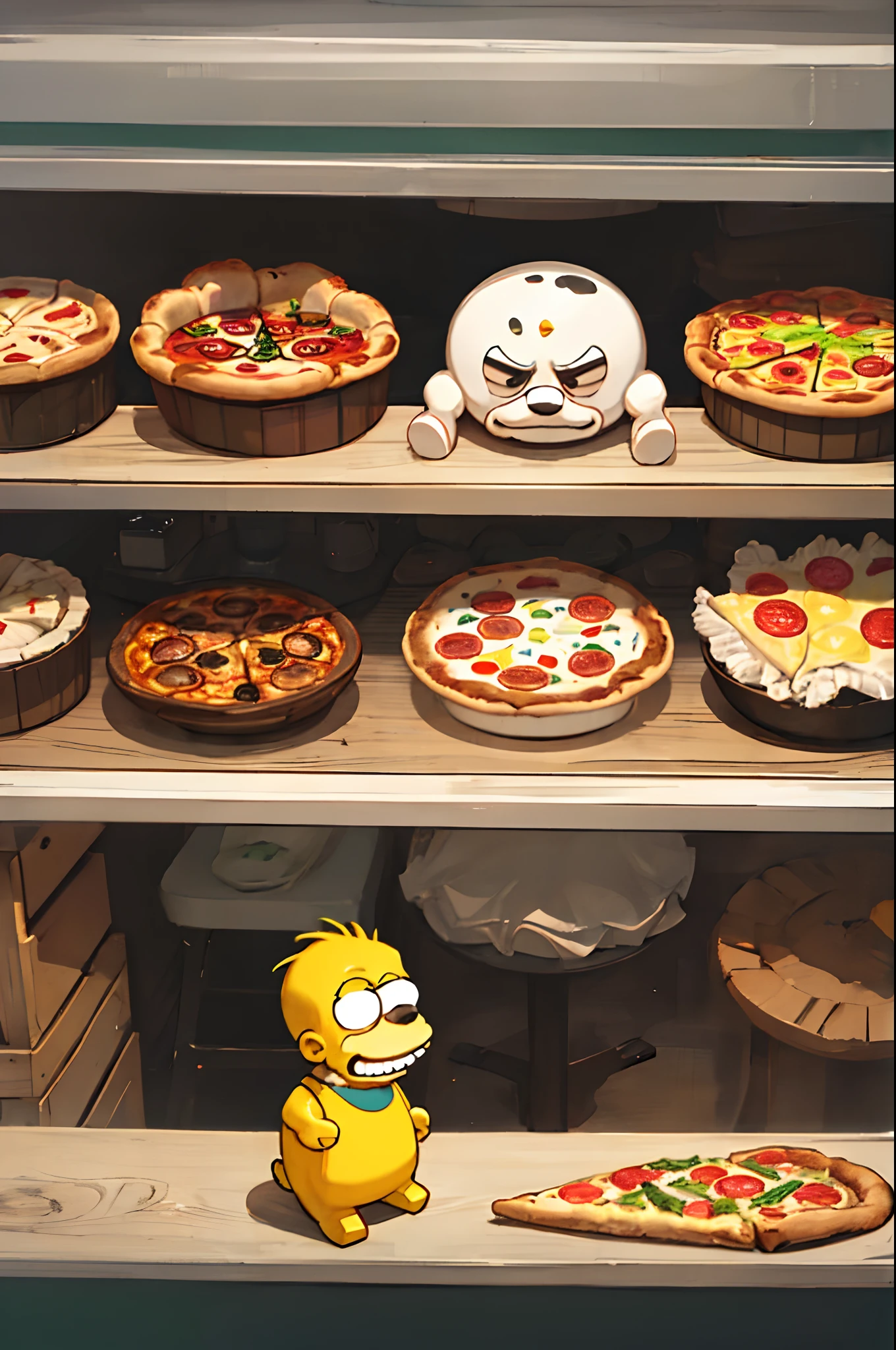 BigJigglyPanda fighting Homer Simpson in a pizza parlor