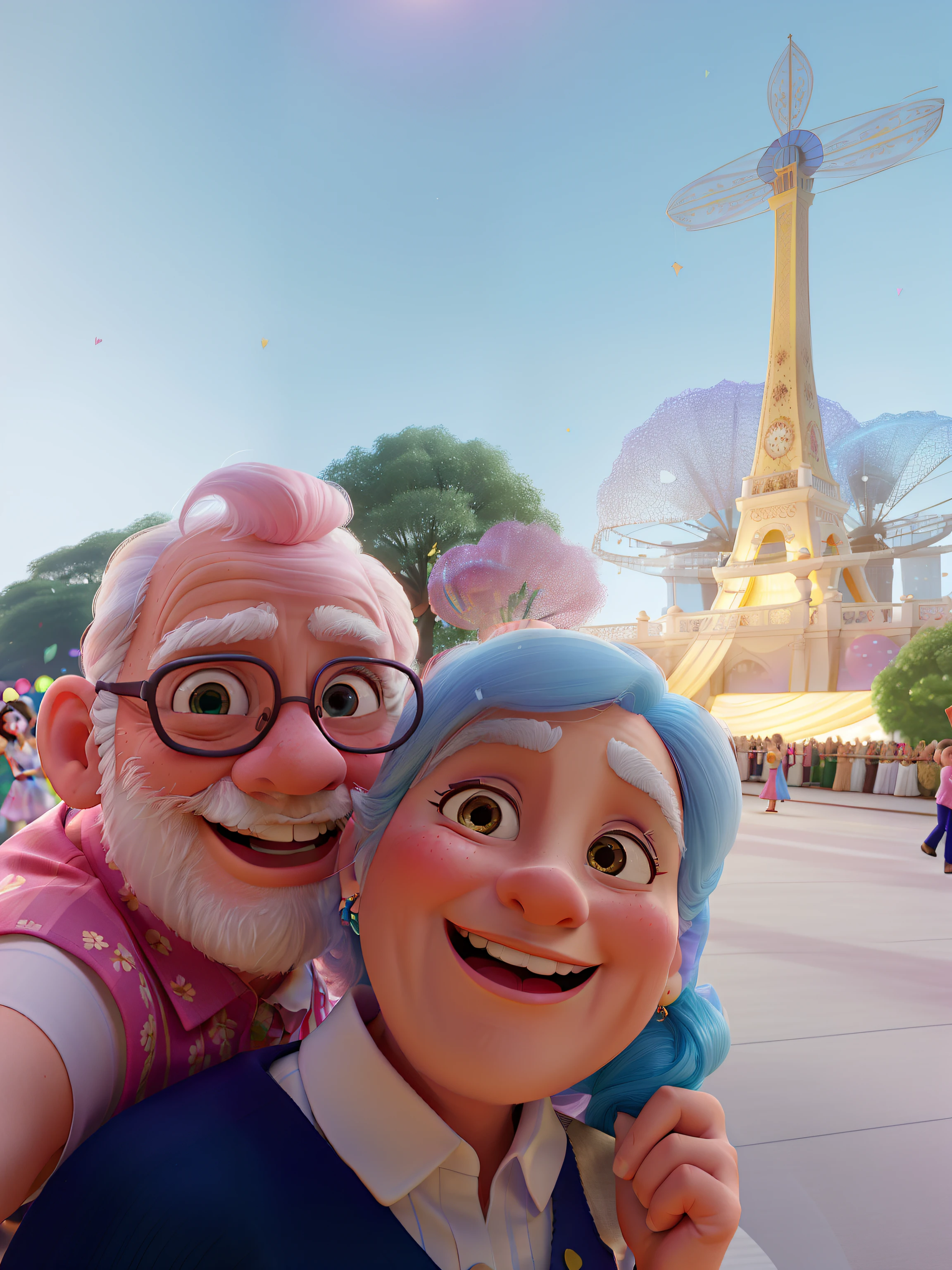 (old men and old women smiling and dancing at a ball, with colorful lights and people applauding, white and striped shirts with blue, pink floral dresses)
(best quality, 4k, highres, masterpiece:1.2), ultra-detailed, realistic:1.37, HDR, studio lighting, professional, vivid colors, sharp focus, bokeh, physically-based rendering, extreme detail description
(portraits, ballroom, joyful, celebration, elegance, dance, elderly, happiness)
(glimmering disco lights, shimmering spotlights, dazzling stage, vibrant atmosphere, lively music)
(beautiful smiles, wrinkled but radiant faces, twinkling eyes, joyful laughter, graceful movements)
(the dancers wearing white shirts with blue stripes, paired with elegant trousers and polished shoes)
(the women wearing lovely pink floral dresses with flowing skirts, adorned with delicate patterns and intricate details)
(the spectators applauding, clapping hands in admiration, faces filled with joy and excitement)
(the background decorated with colorful balloons, streamers, and confetti, creating a festive ambiance)
(the ballroom filled with happiness and laughter, capturing the essence of a joyful celebration)
(the lighting illuminating the scene with a warm glow, casting artistic shadows, and highlighting the dancers' expressions and movements)
Overall, I would like to generate a high-quality, detailed image depicting old men and old women smiling and dancing joyfully at a ball. The image should feature colorful lights and enthusiastic spectators applauding. The dancers should be dressed in white shirts with blue stripes, complemented by graceful movements. The women should wear beautiful pink floral dresses, adding elegance and charm to the scene. The lighting should create a warm and vibrant atmosphere, capturing the essence of a celebration.