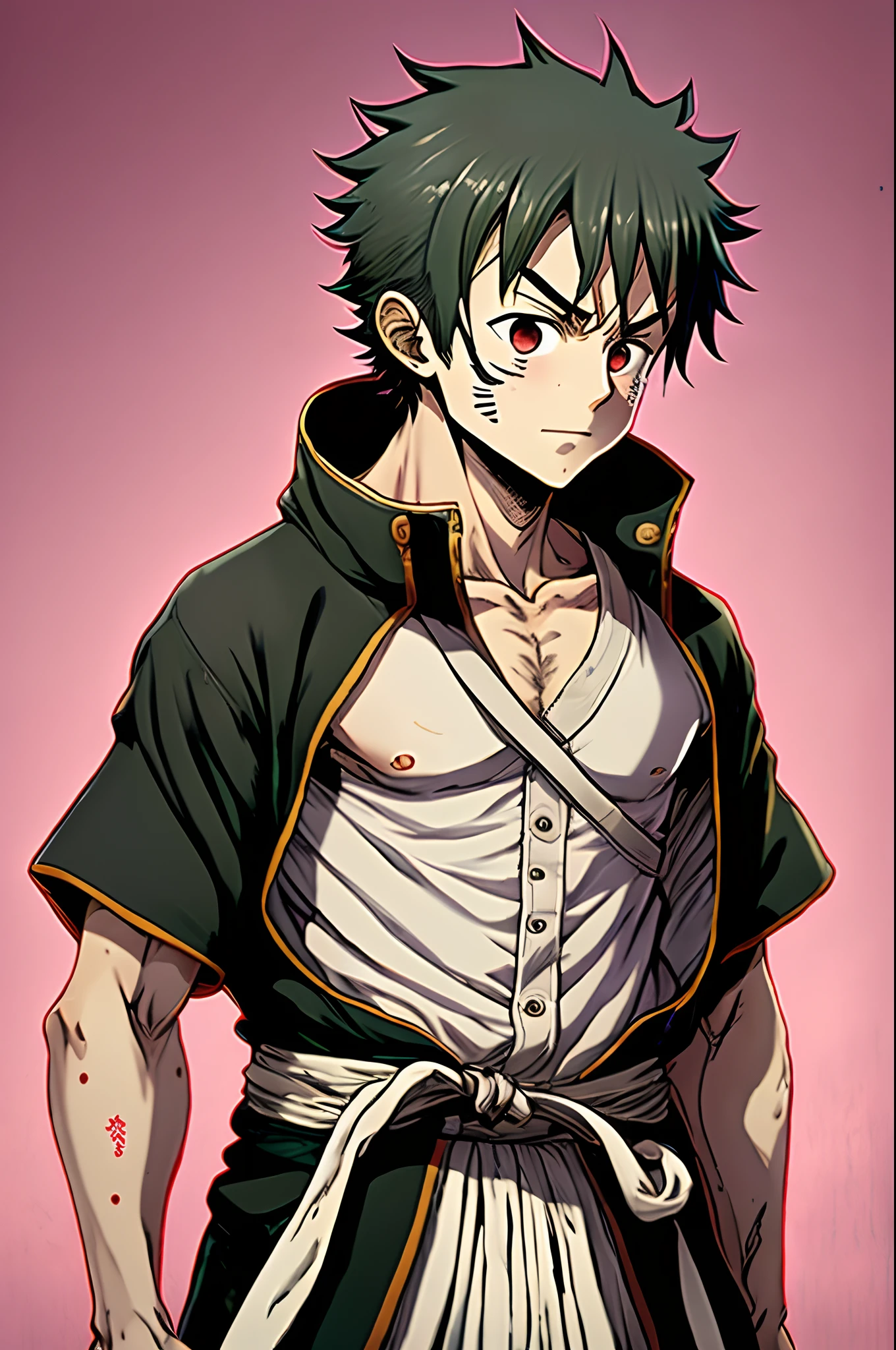 "Kamado Tanjiro from Demon Slayer ,naked, has a dick, NSFW, jerking off