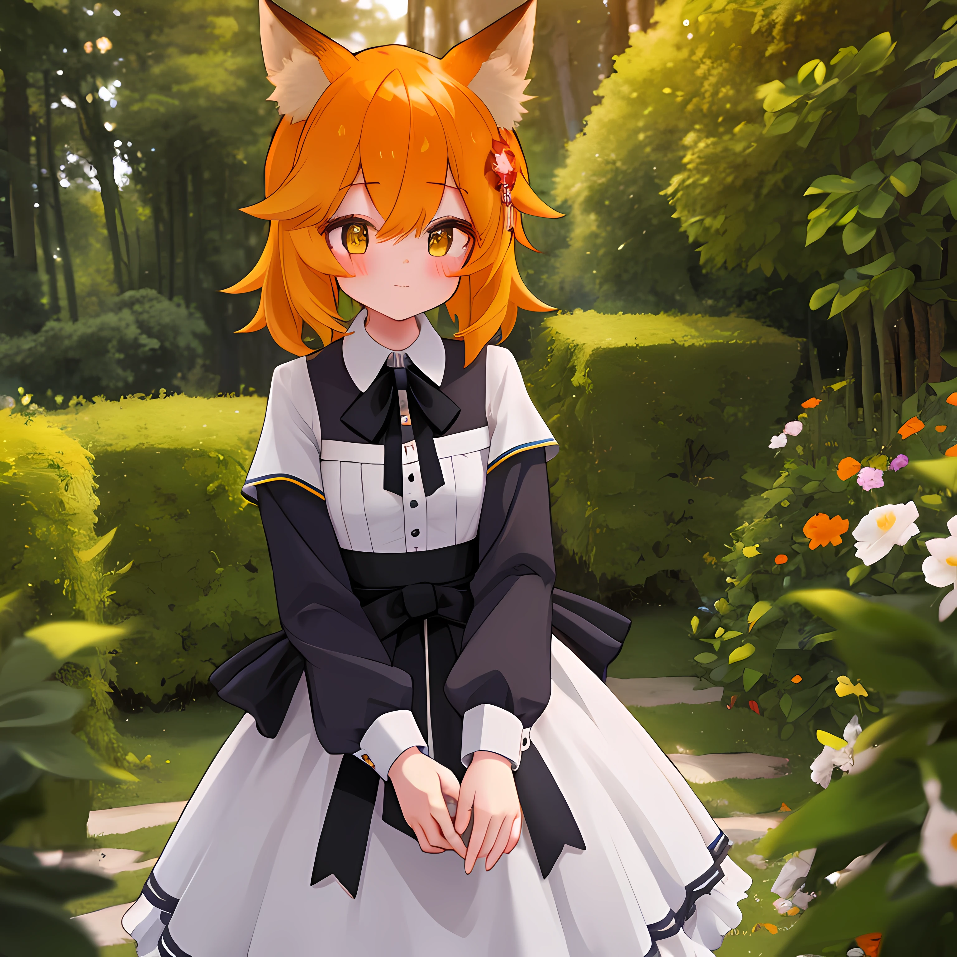 (Best Quality,4k,hight resolution,Masterpiece:1.2),Fox Girl,ear,On the Front Line,single girl,Bushes,the trees, Detailed girl, beatiful face, redhead hair, pretty eyes, very detailed eyes, Beautiful yellow eyes, Almost orange eye color, Very nice girl, You can't see your fingers, Servant of God, sister, Servant of God, Candlestick, white uniform, Very detailed uniforms, The girl can be seen at half height.