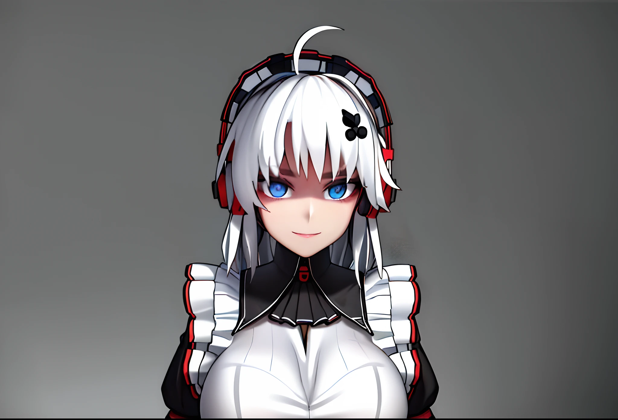 (Happy eyes: 1.8) (The left eye is blue: 1.5)(The right eye is red: 1.5) (Looking forward: 1.5) Anime character in black and white costume and headphones, anime girls in maid costumes, Cool 3D Anime Girl Rendering, anime girls in maid costumes, maid clothes, gorgeous maid, white haired god, Blue and Red Odd-Eye